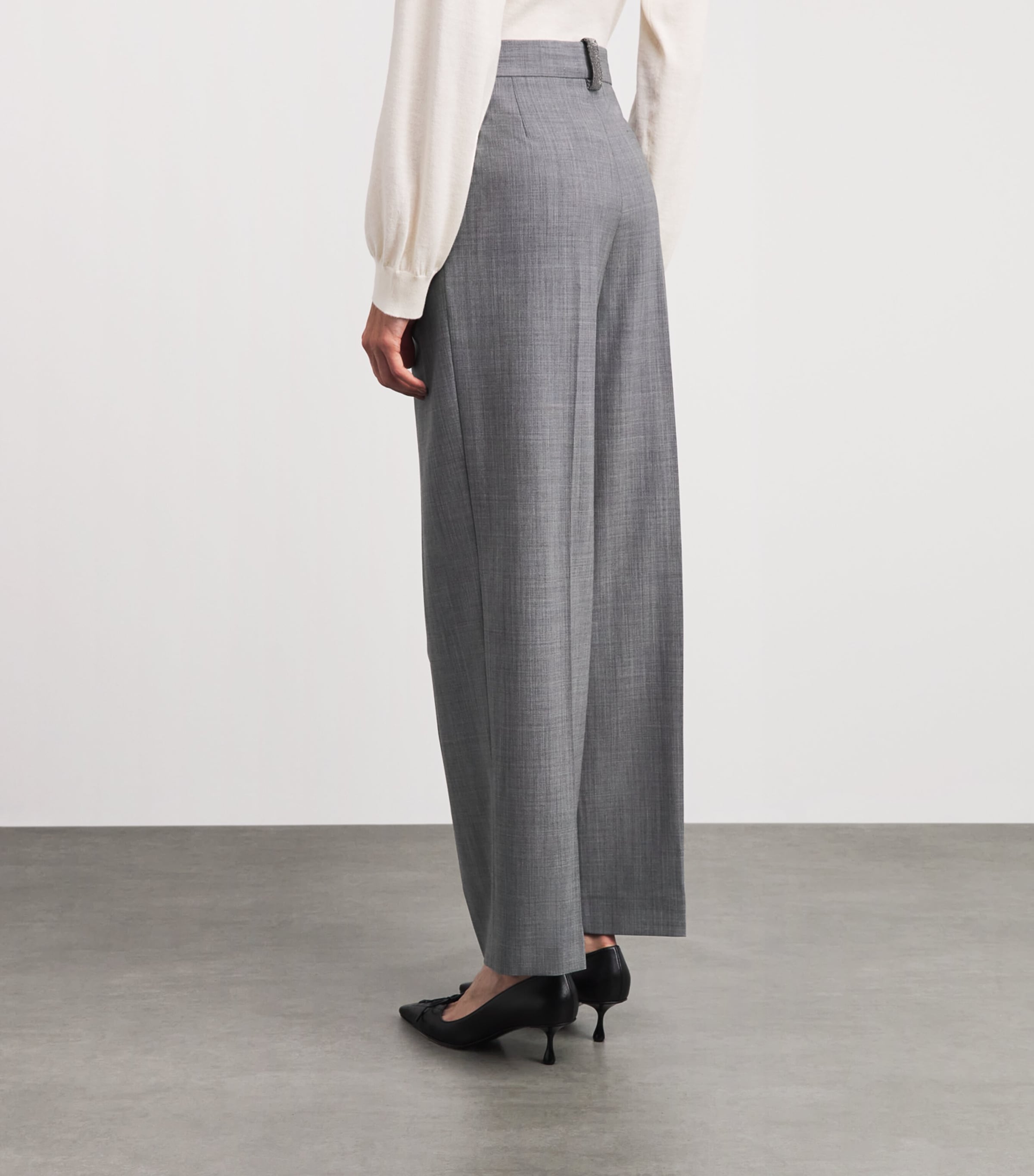 Fabiana Filippi Womens Wool-Blend Pleated Chinos Roccia Melange Image 5
