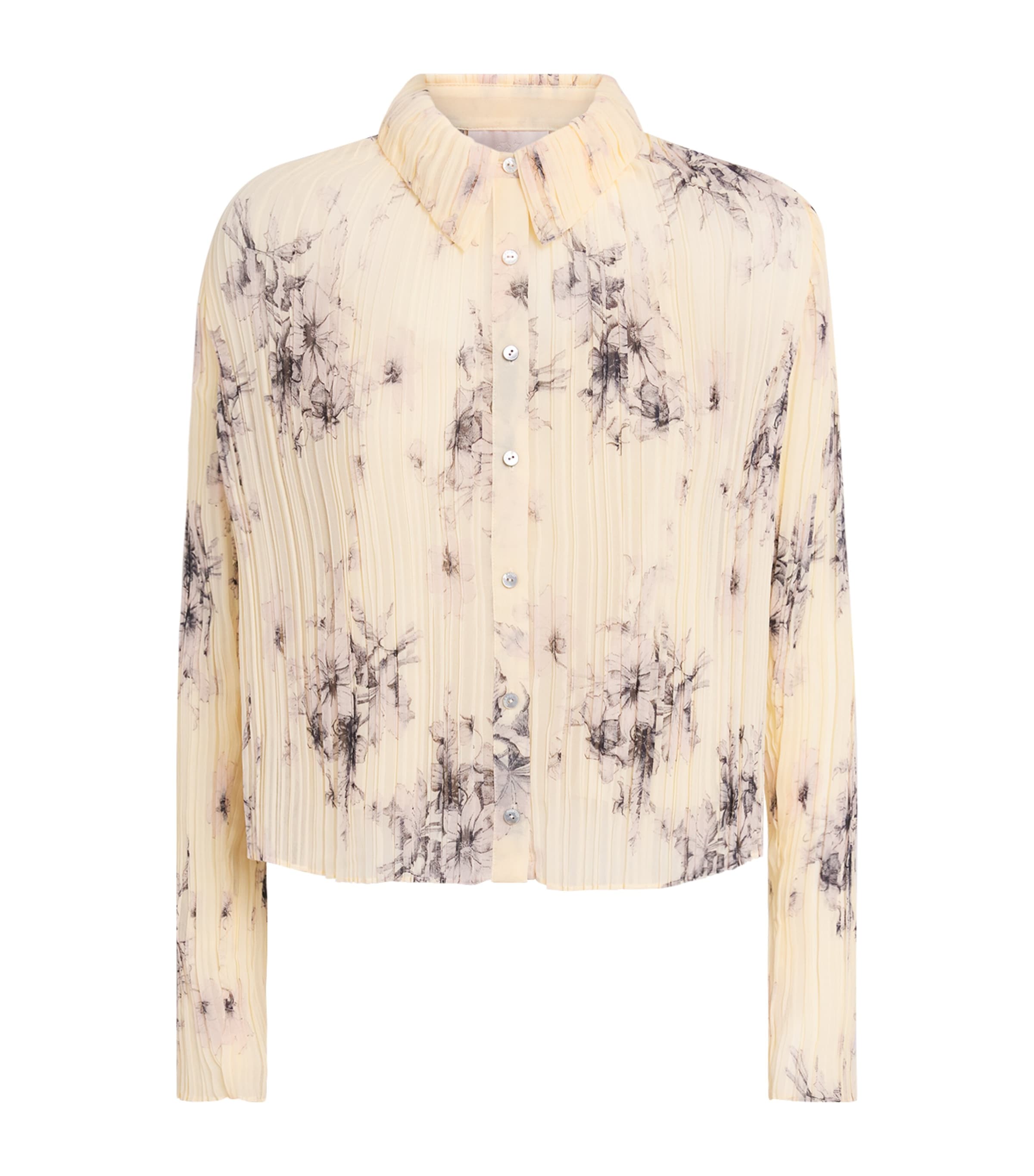 Cinq A Sept Womens Hand-Sketched Delaine Pleated Shirt Gardenia/black Image 1