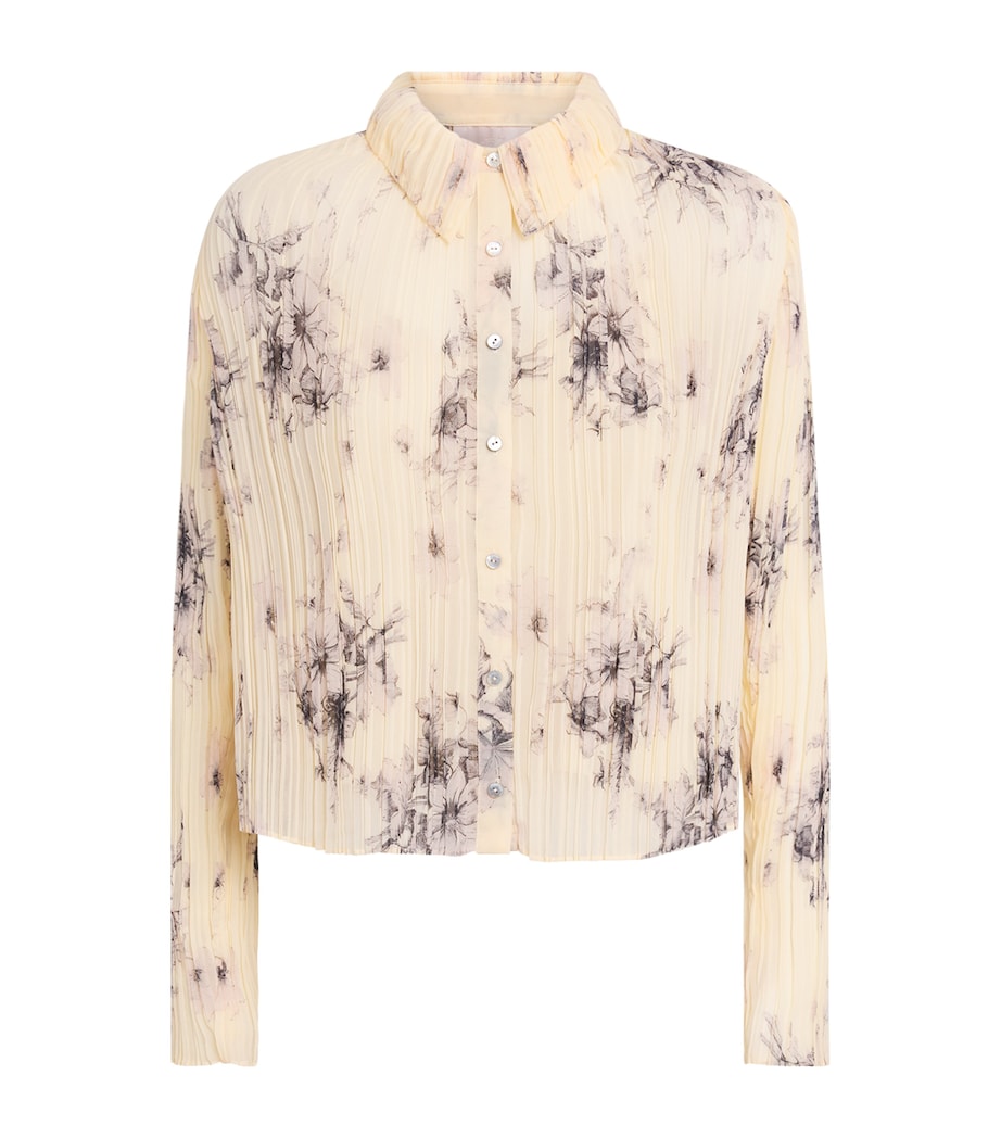 Cinq A Sept Womens Hand-Sketched Delaine Pleated Shirt Gardenia/black Image 1