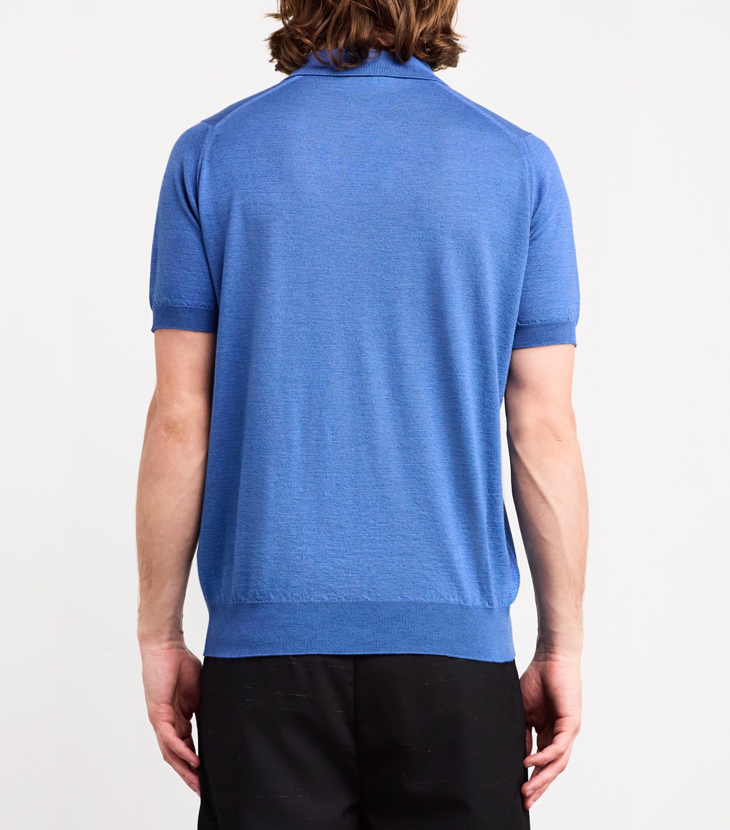 John Smedley Mens Wool-Cotton Leyburn Polo Shirt Ocean Image 4