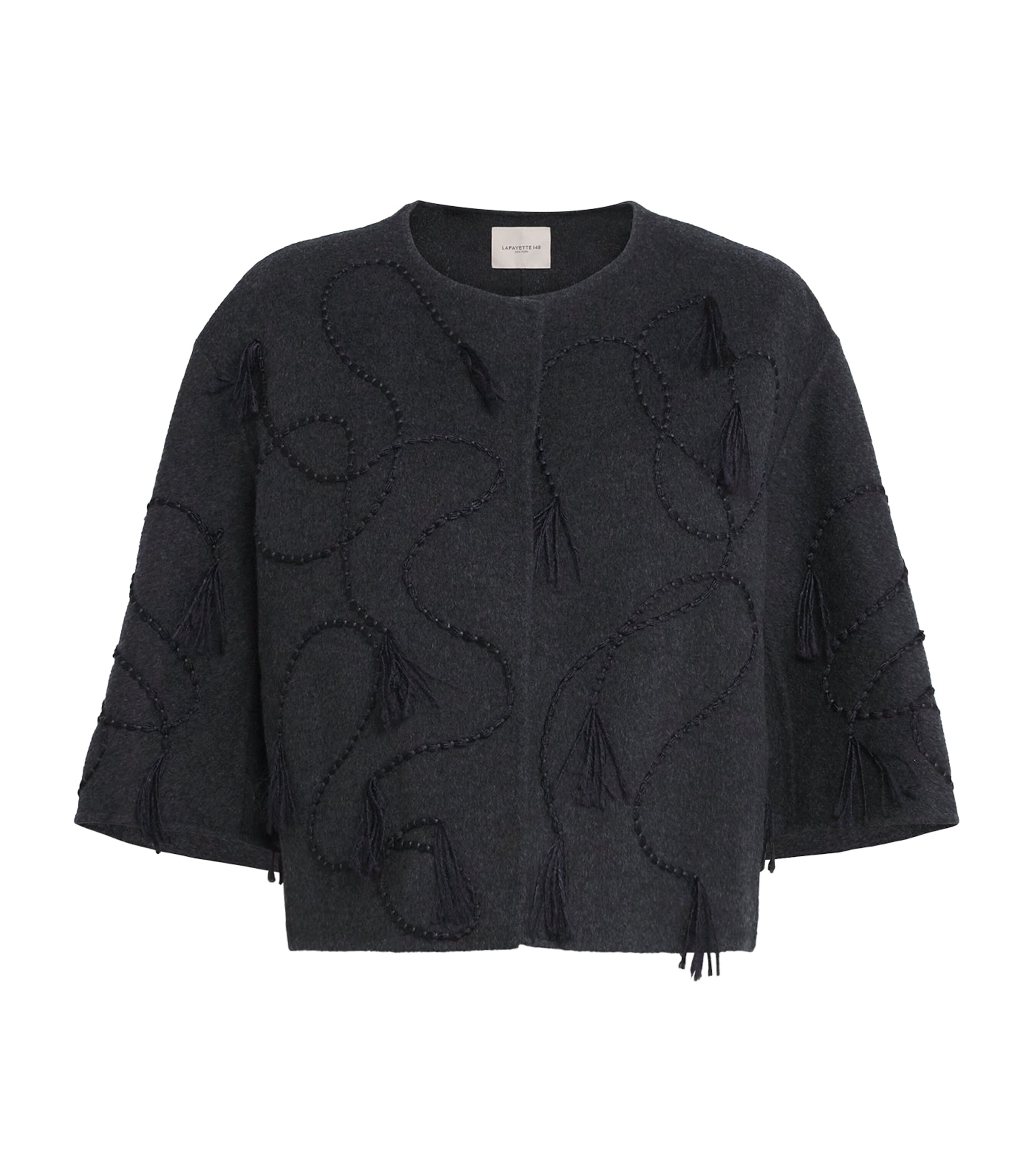 Lafayette 148 Wool-cashmere Embroidered Cardigan In Black