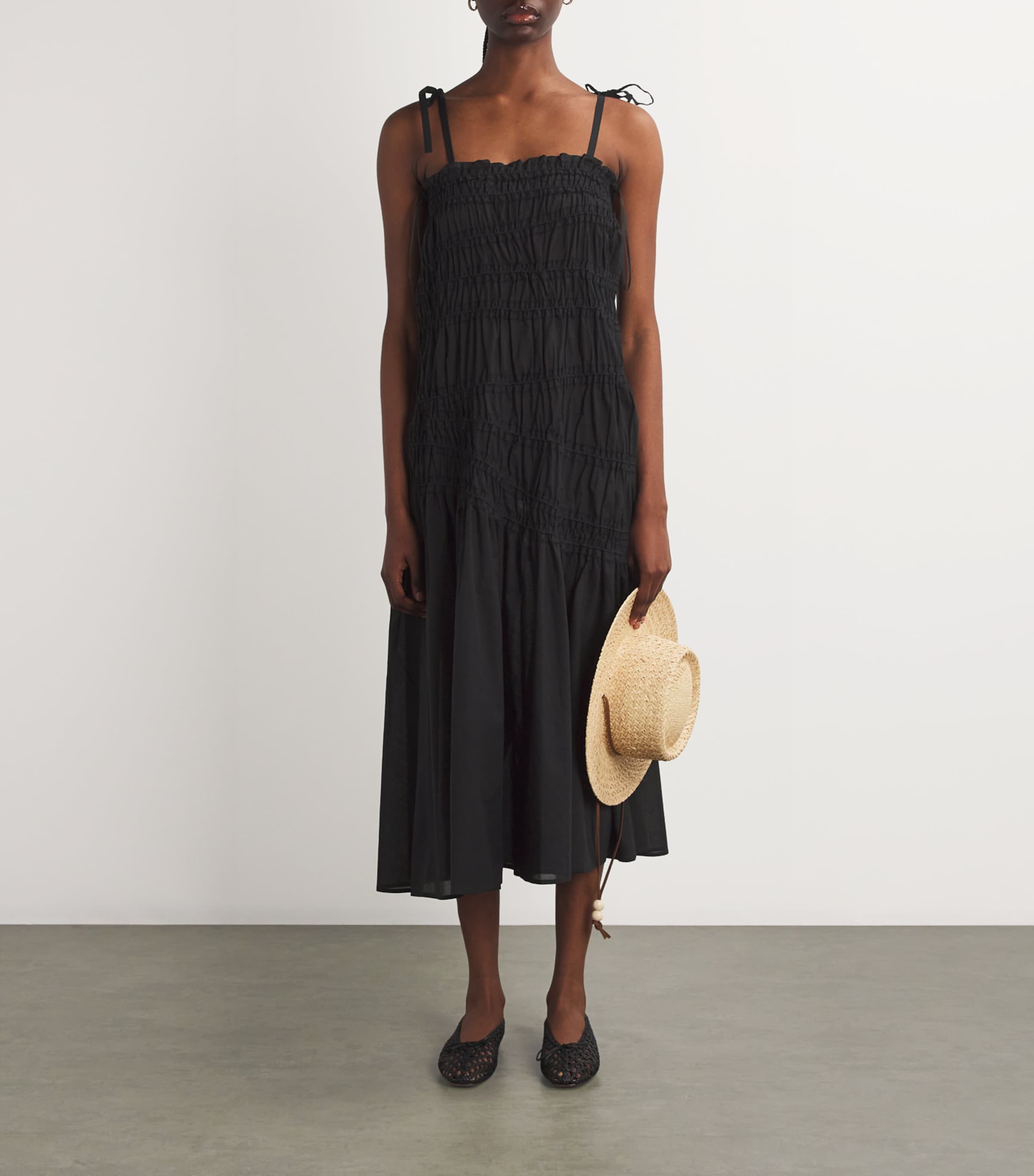 Tory Burch Cotton Smocked Midi Dress | Harrods UK
