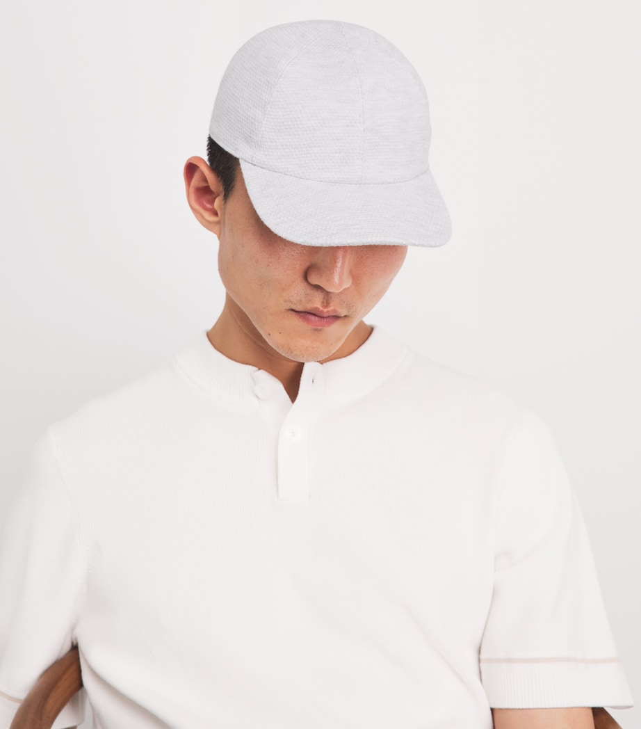 Eleventy Honeycomb-Stitch Cotton Baseball Cap Grigio Chiaro Melang Image 2