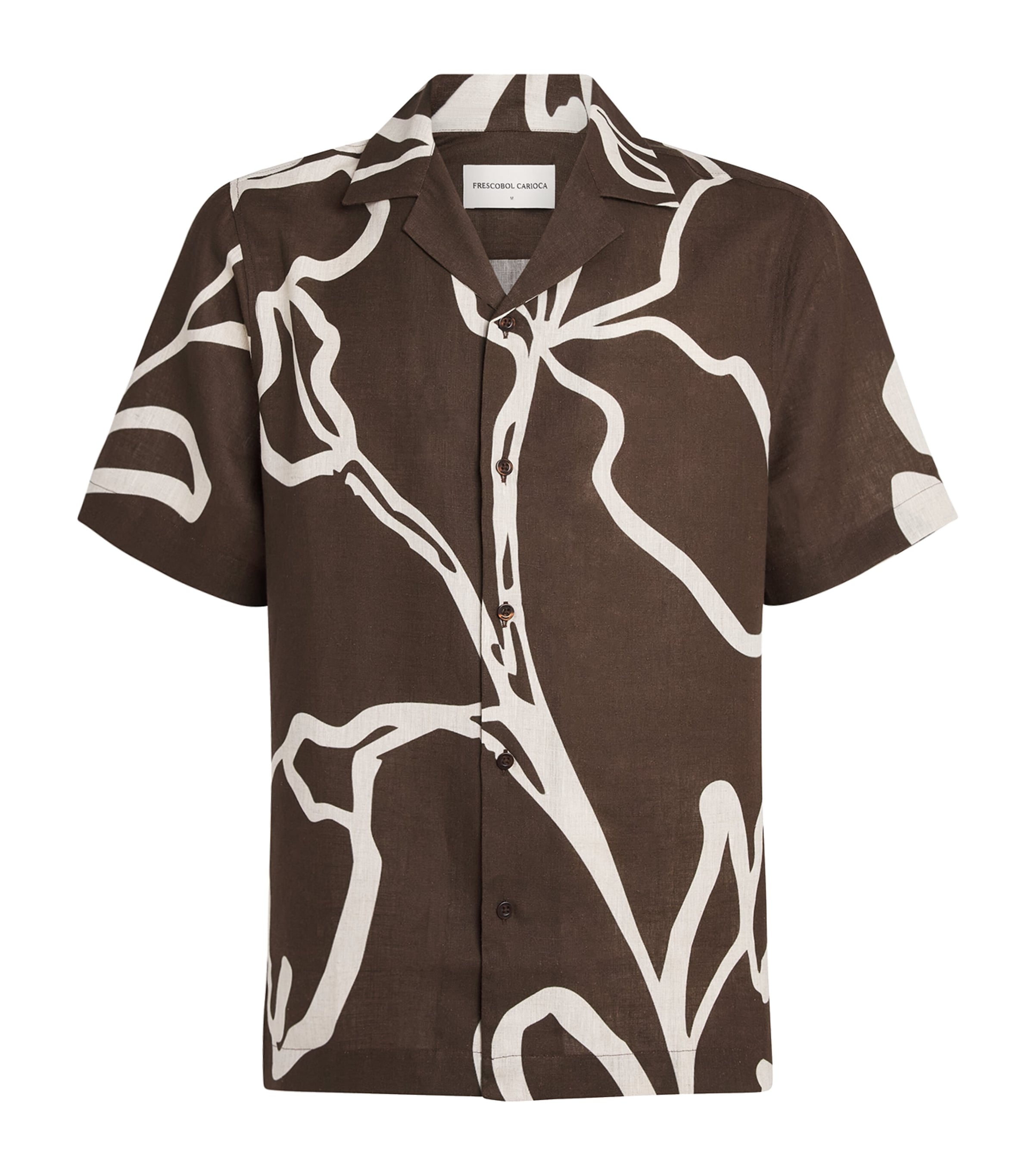 Frescobol Carioca Mens Linen Floral Roberto Shirt Cacao Image 1