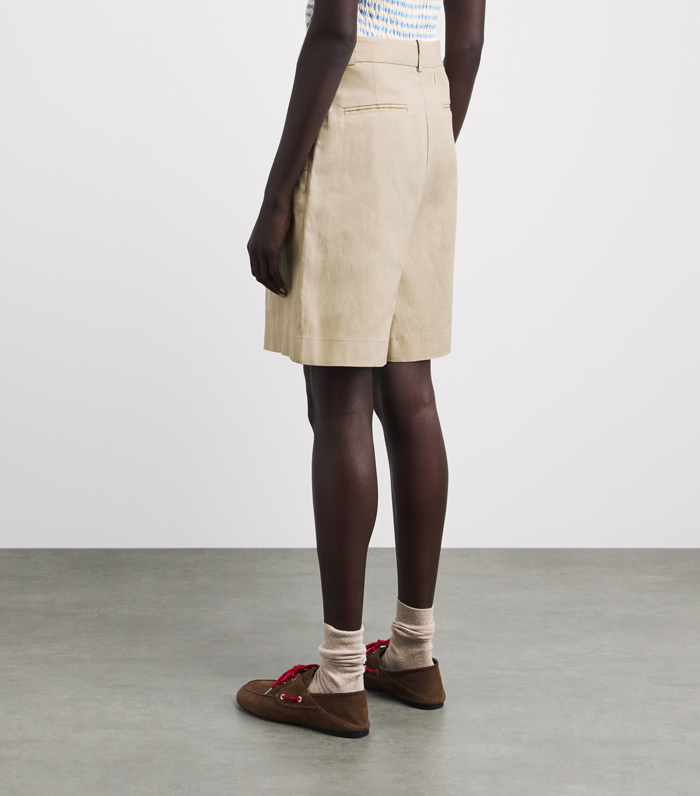 Claudie Pierlot Womens Linen-Blend Wide-Leg Bermuda Shorts Sand Image 5