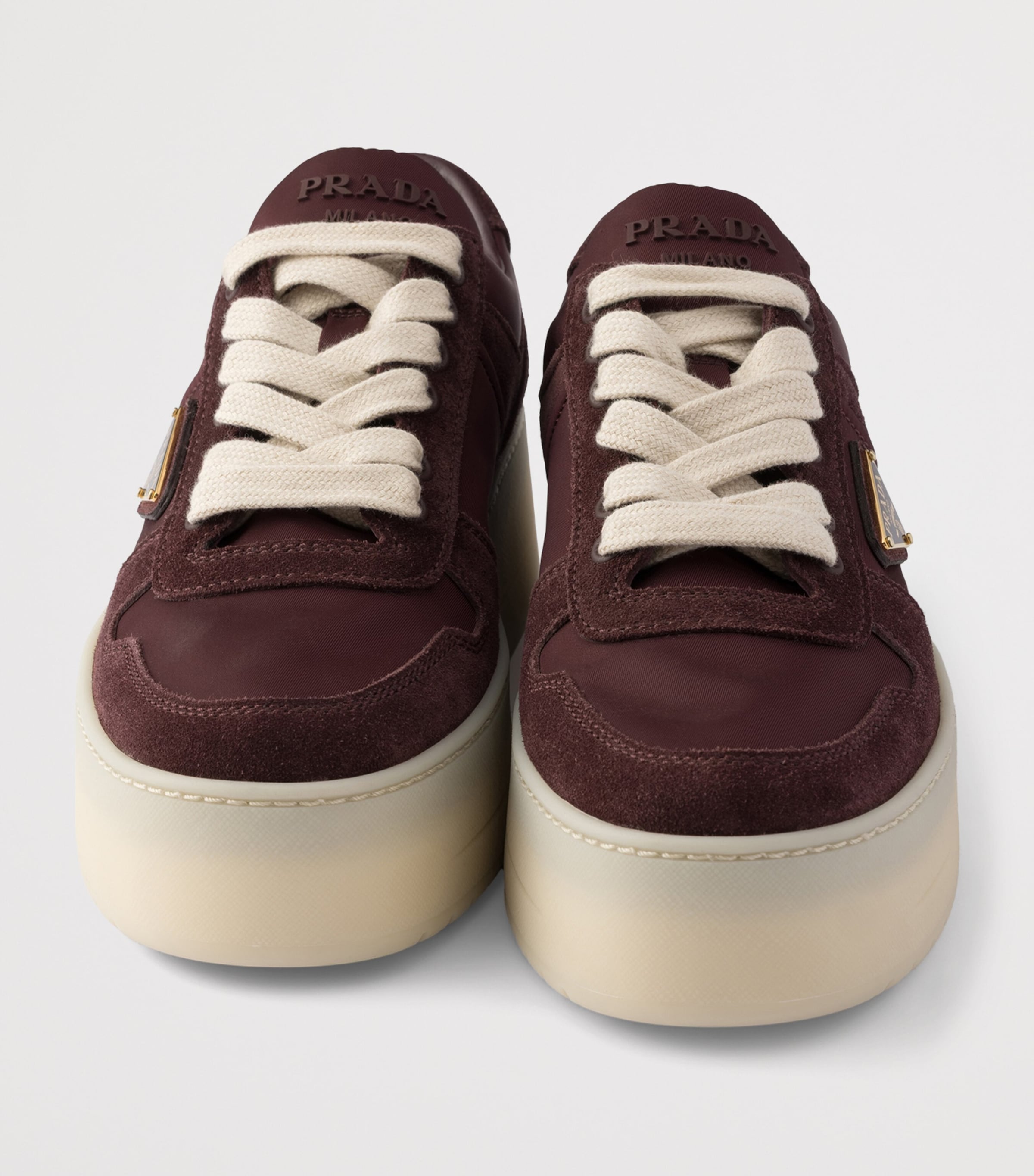 Prada Womens Suede and Re-Nylon Downtown Bold Sneakers Burgundy Image 6