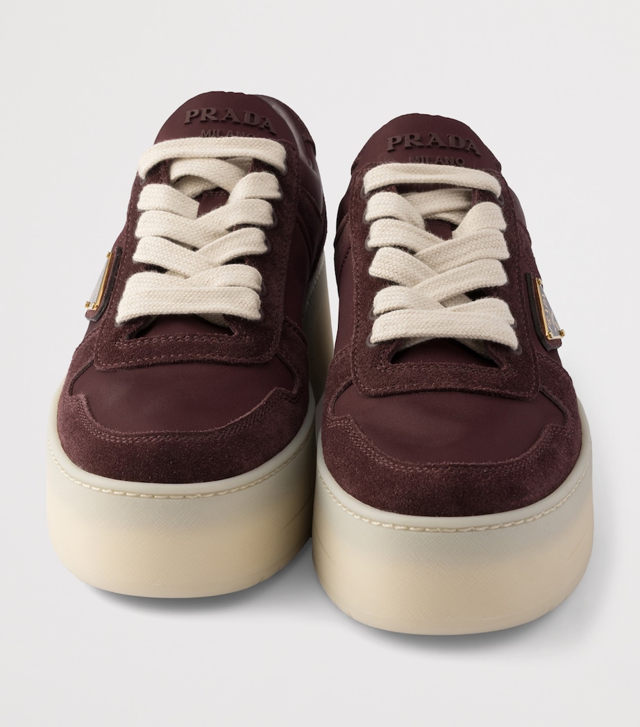 Prada Womens Suede and Re-Nylon Downtown Bold Sneakers Burgundy Image 6