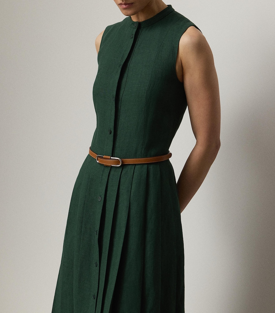 Linen Sleeveless Midi Dress DARK RACING GREEN Image 3