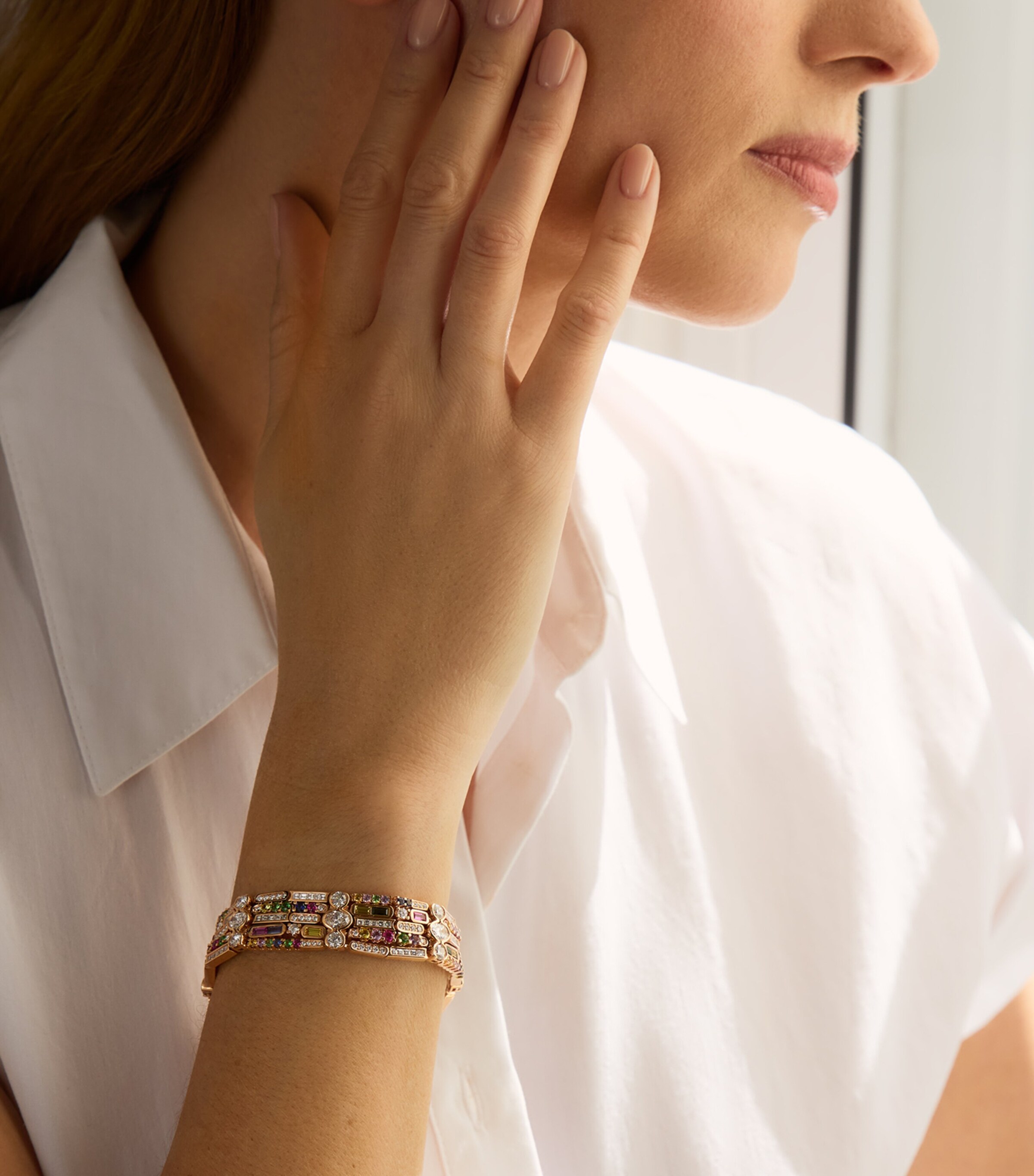Boodles Rose Gold, Diamond, Sapphire, Ruby and Tsavorite Play of Light Chelsea Bracelet Rose Gold Image 2