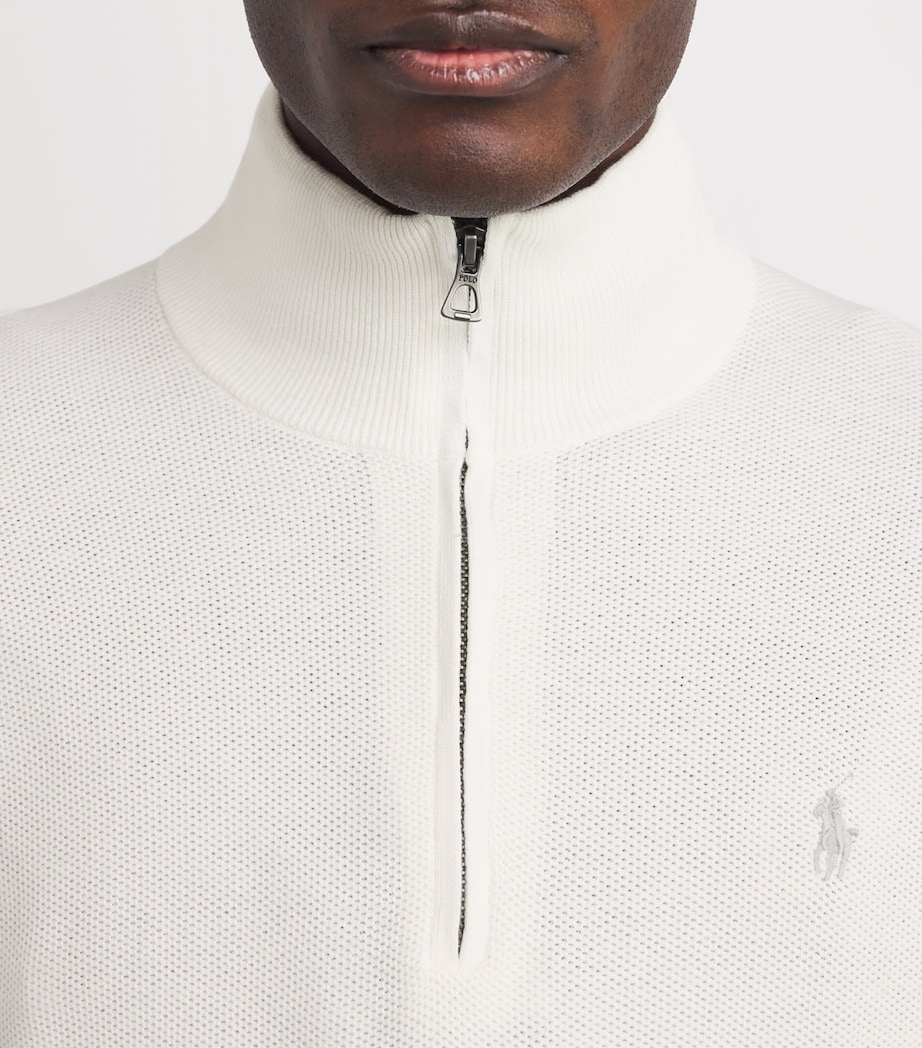 Mesh Cotton Quarter-Zip Sweater WHITE Image 6