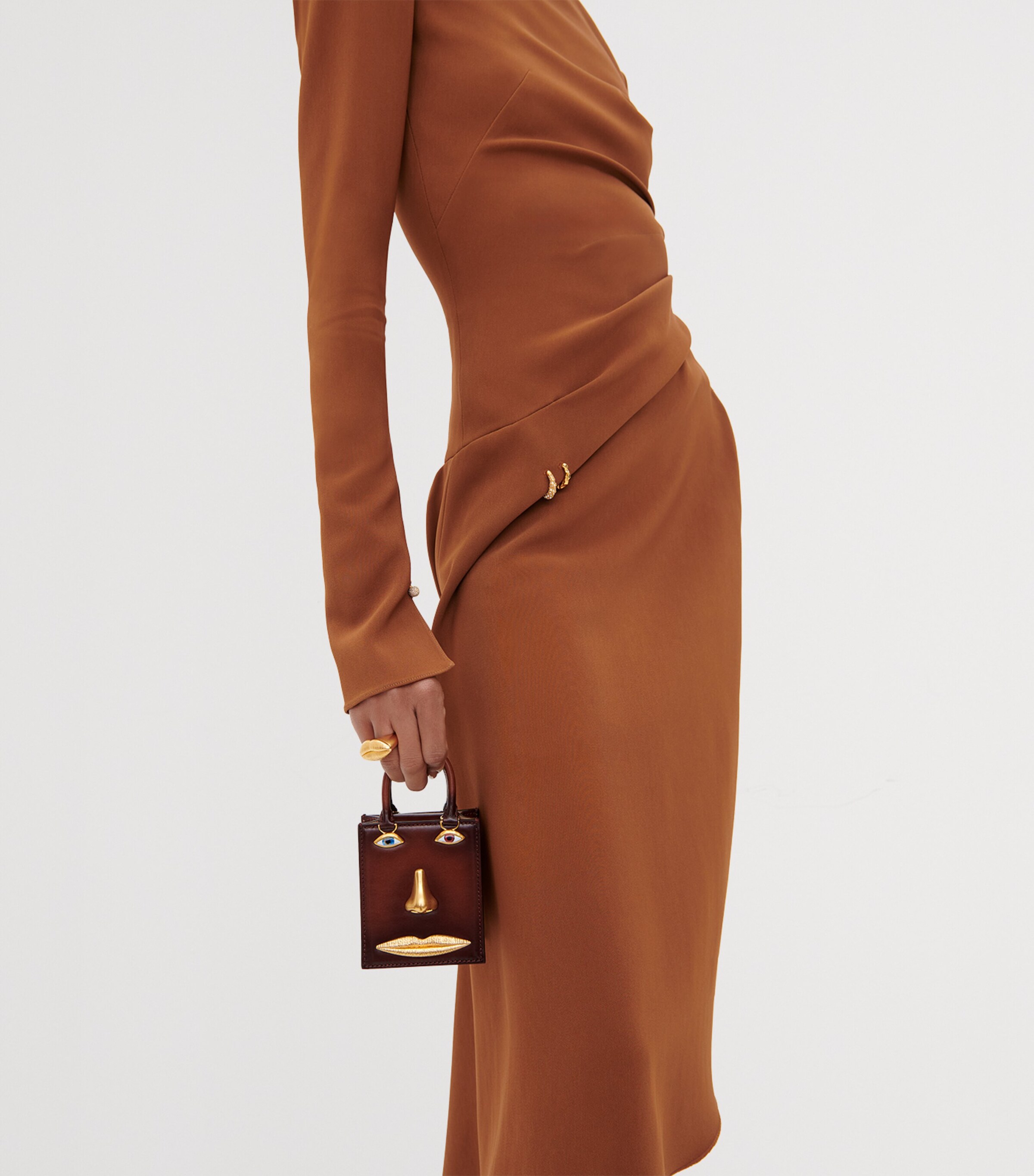 Schiaparelli Womens Cady Piercings Midi Dress Brown Image 4