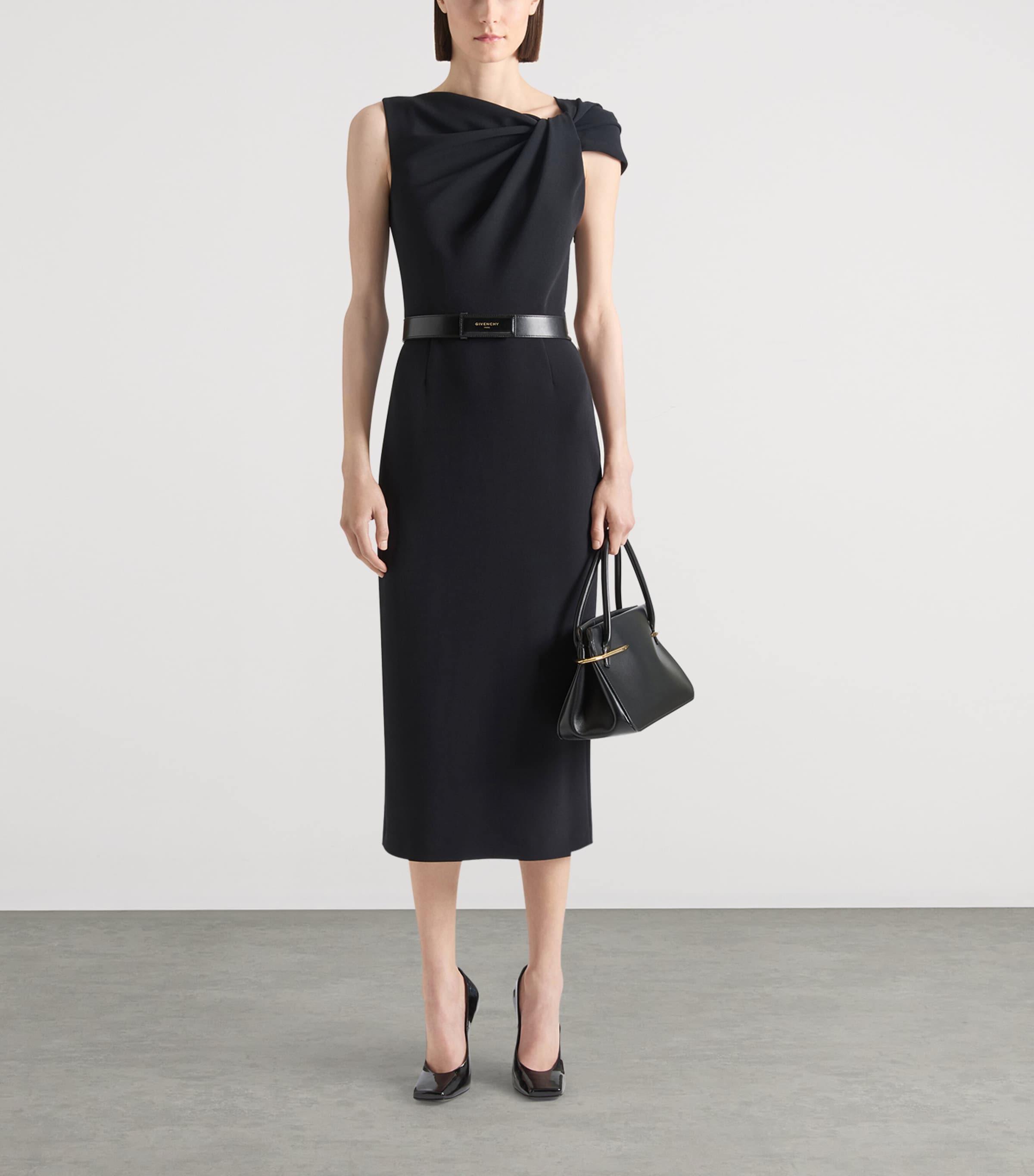 Crepe Draped Midi Dress BLACK Image 2