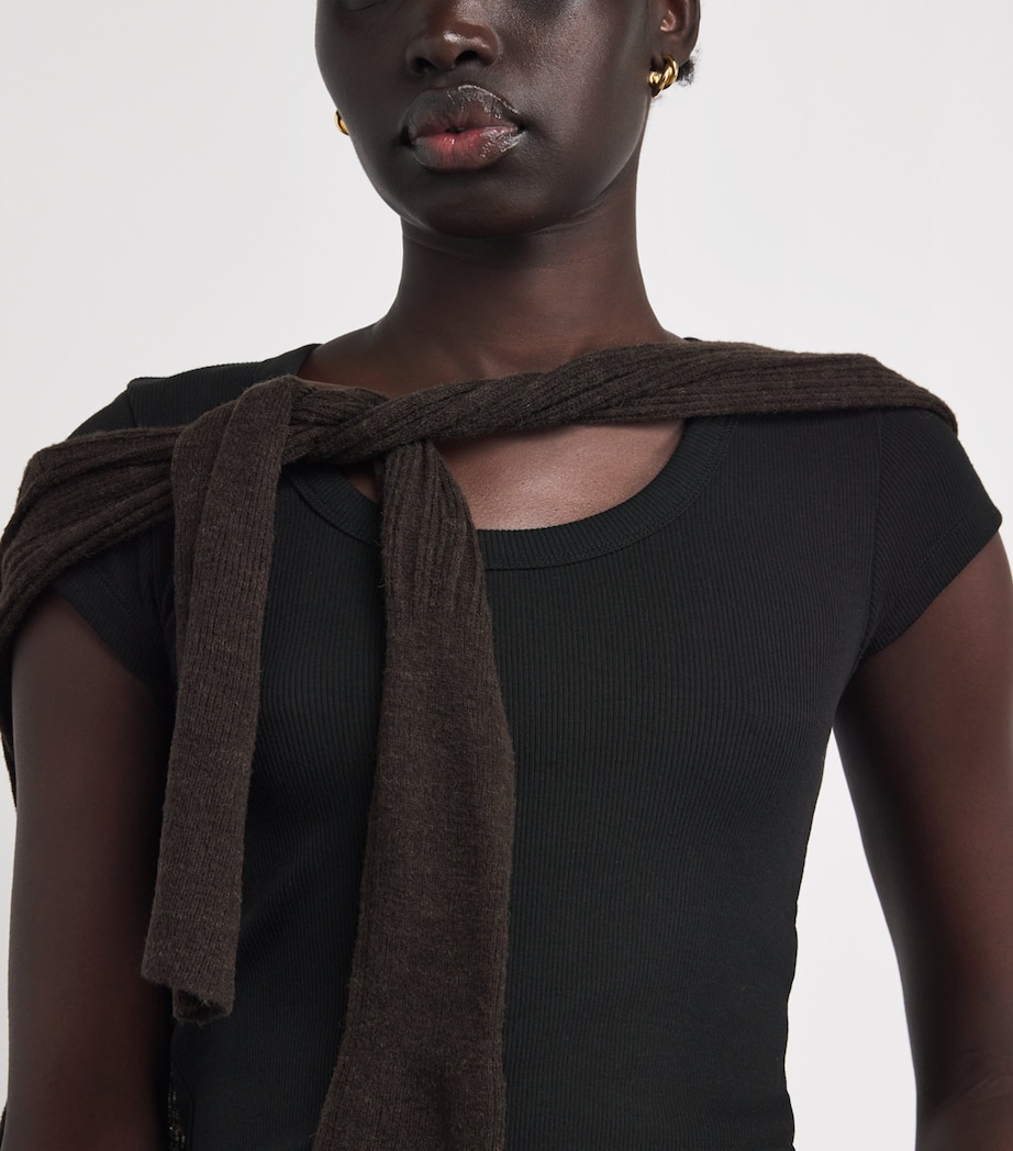 Stretch-Cotton Ribbed Saba Top BLACK Image 6