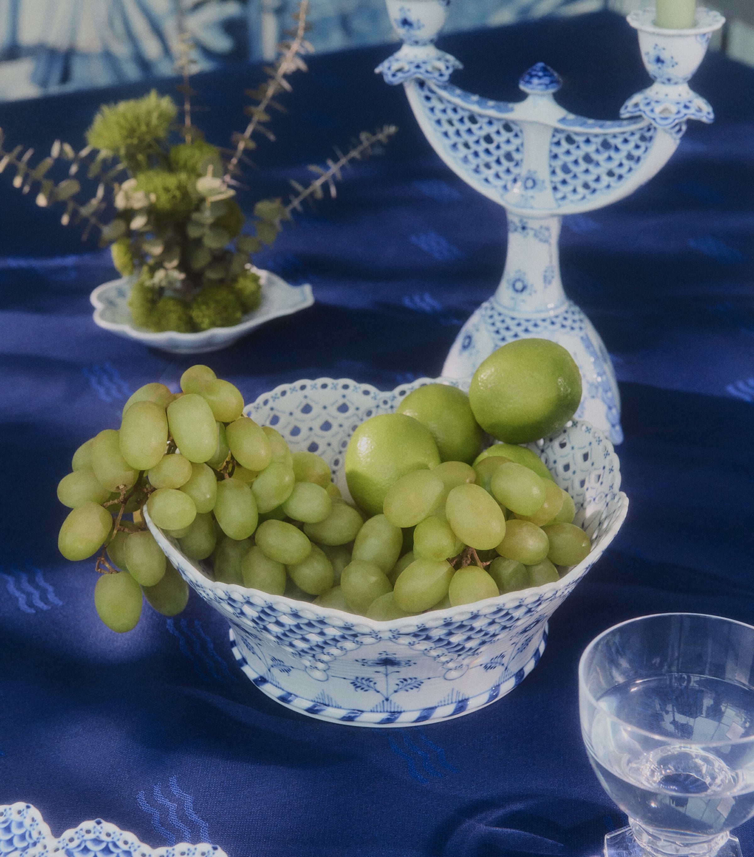 Royal Copenhagen Porcelain Full Lace Fluted Fruit Bowl (23cm) Blue Image 4