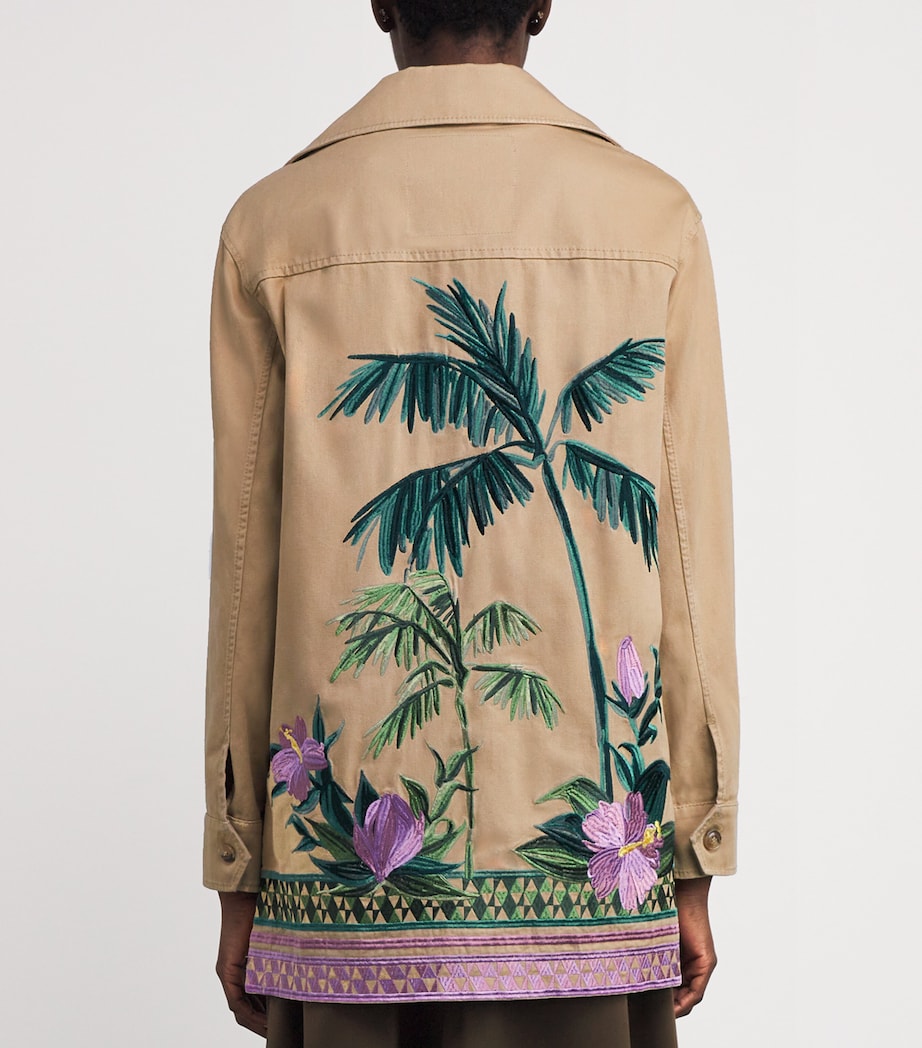 Cotton Gabardine Embroidered Jacket CAMEL Image 4