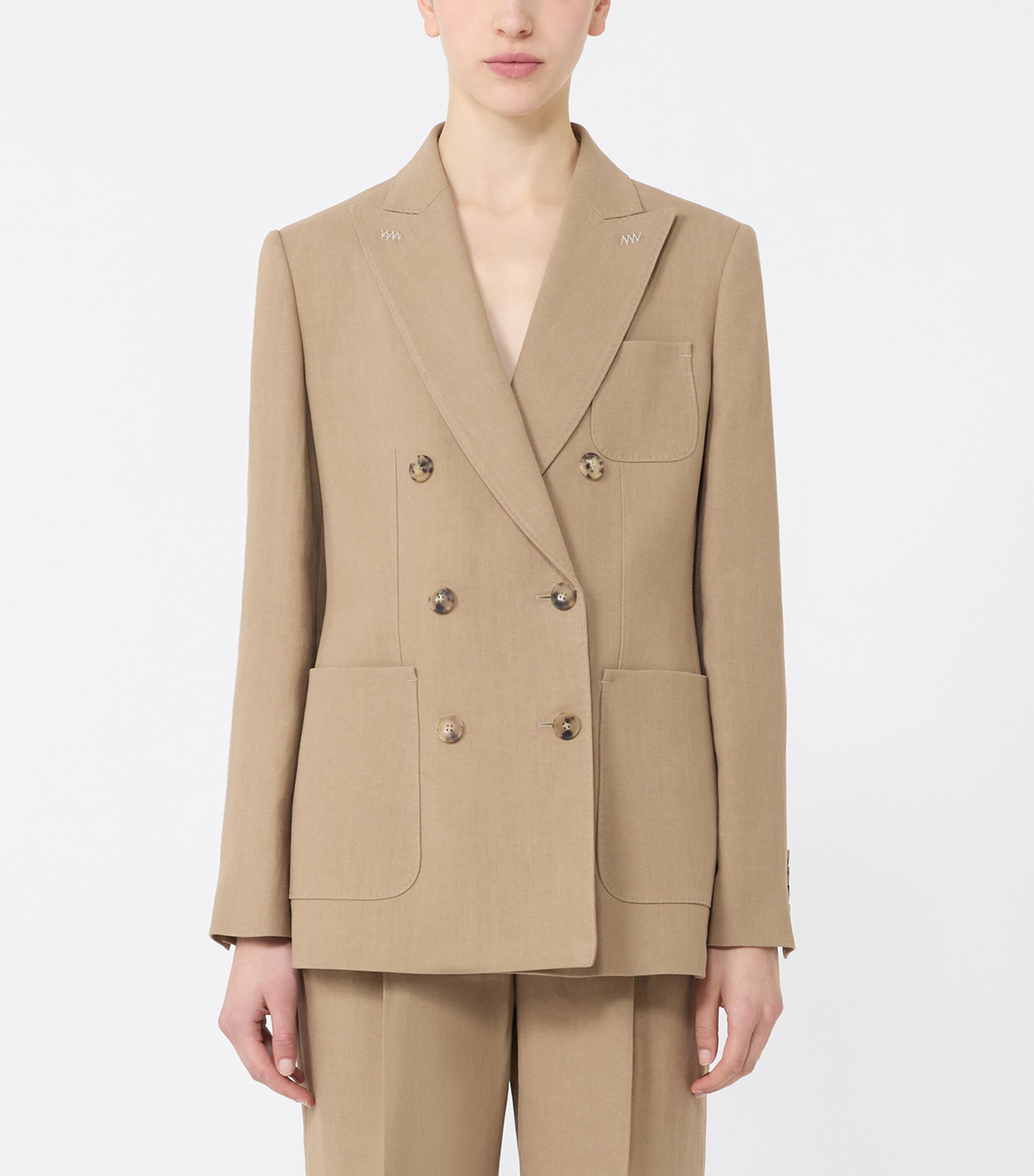 Max Mara Womens Linen Double-Breasted Blazer Desert Image 2