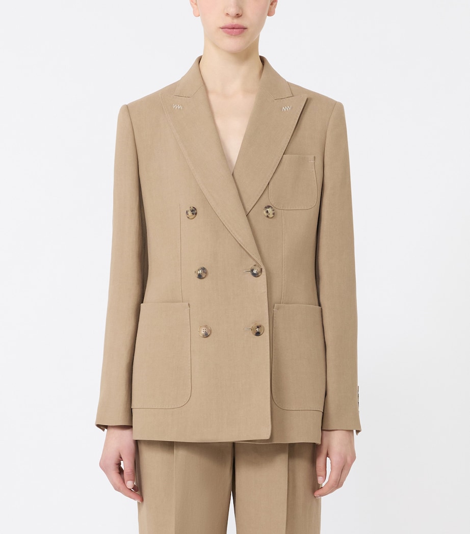 Max Mara Womens Linen Double-Breasted Blazer Desert Image 2