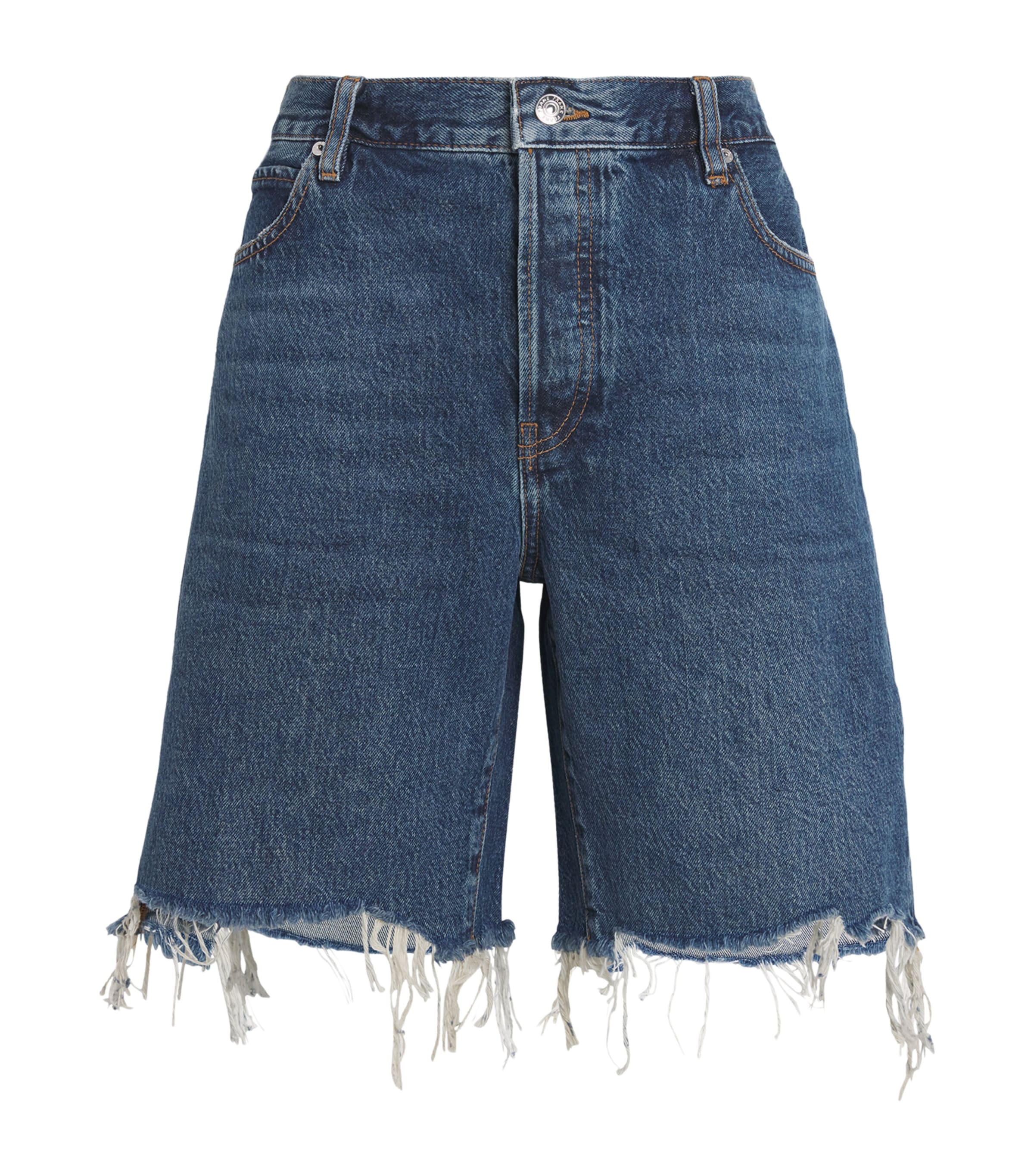Frame The Hang Frayed Mid-rise Denim Shorts In Blue