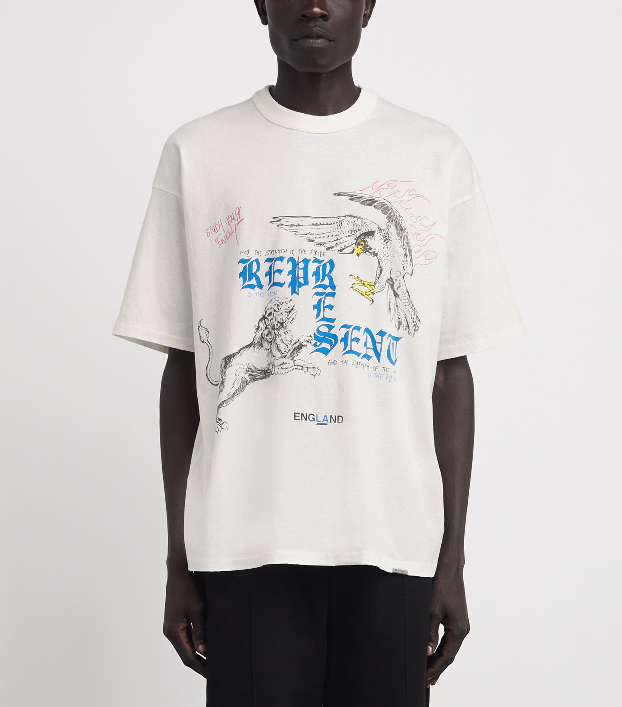 Represent Mens Organic Cotton-Hemp Printed T-Shirt Flat White Image 4