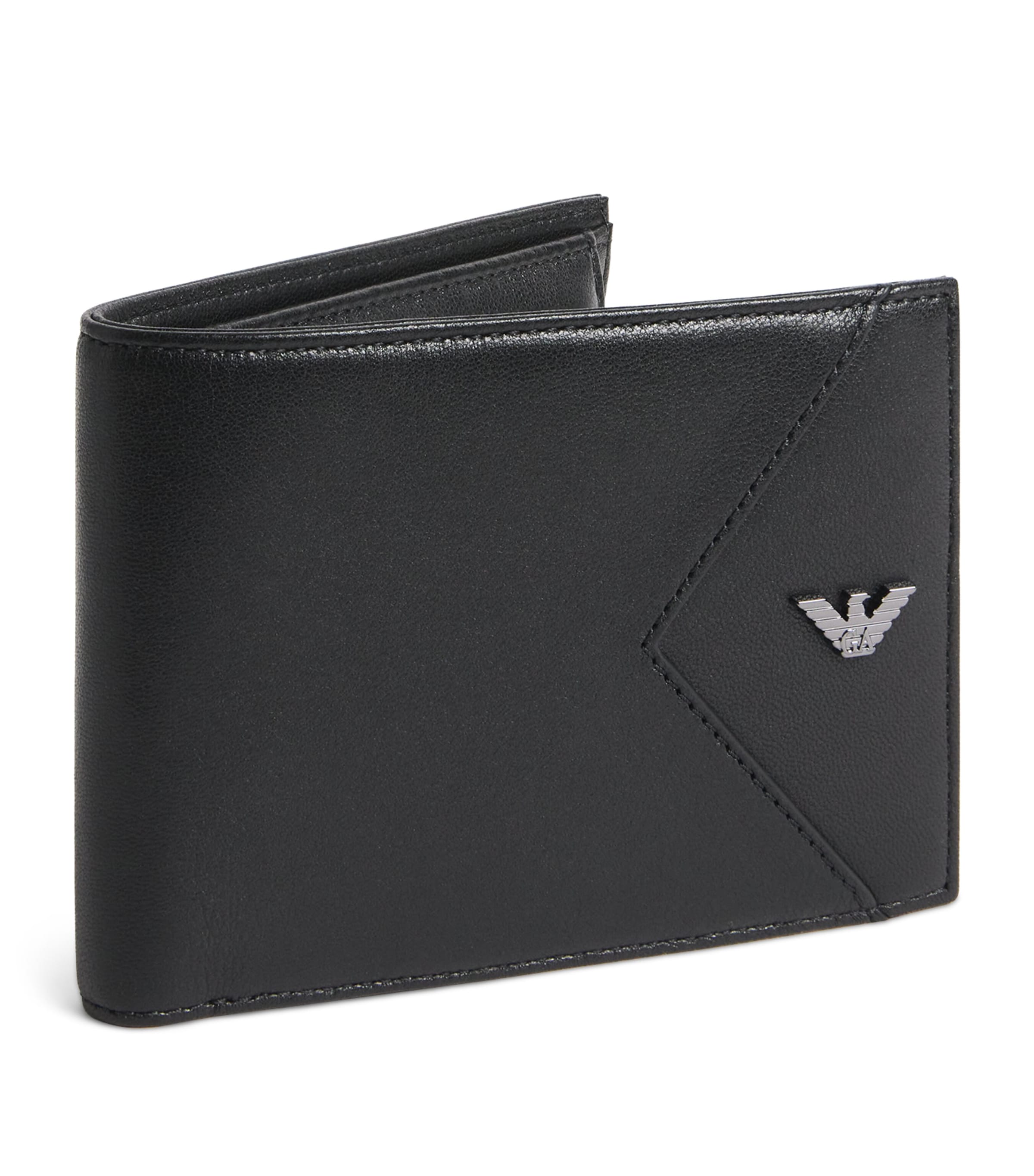 Emporio Armani Leather Bifold Wallet In Brown