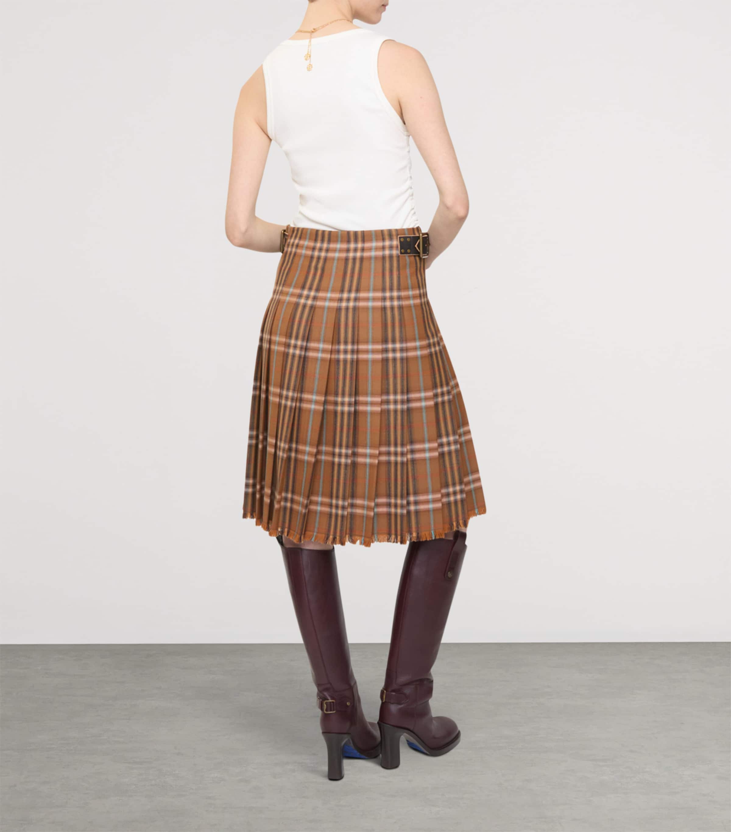 Wool Check Midi Kilt GINGER BROWN IP CHK Image 3