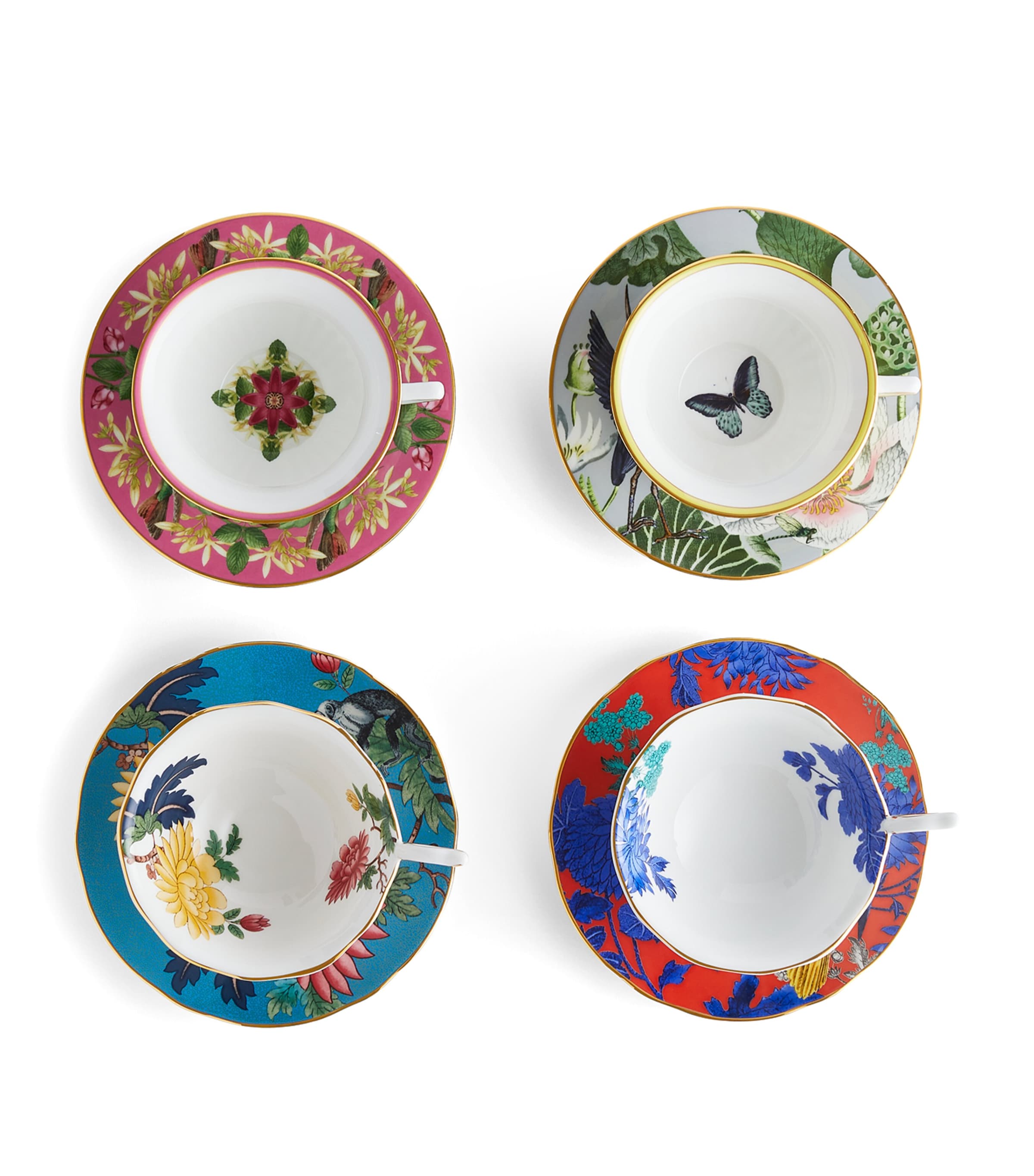 Set of 4 Wonderlust Teacups and Saucers MULTI Image 3