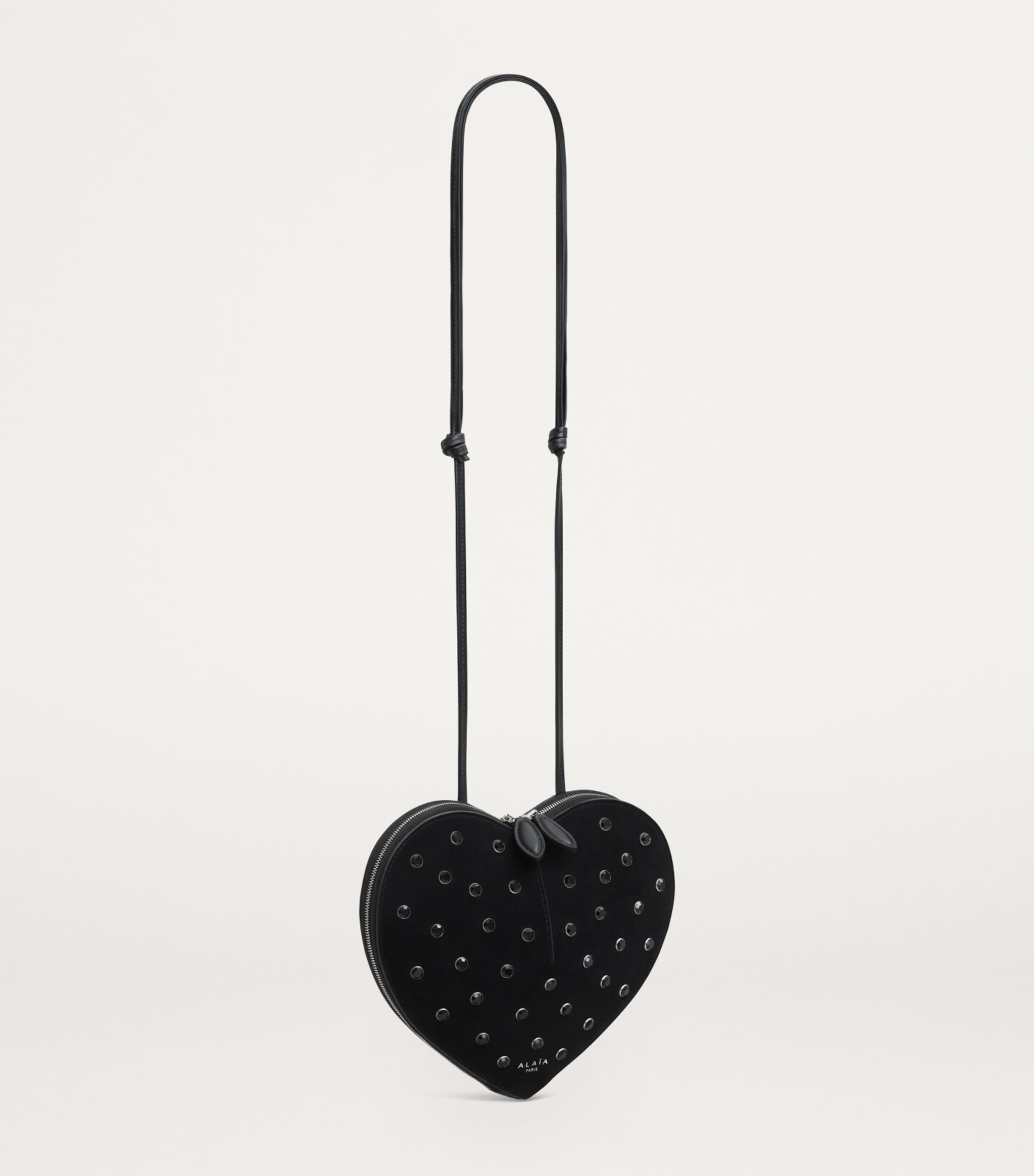 Suede Embellished Le Coeur Shoulder Bag NOIR Image 3