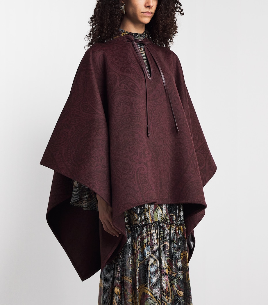 Etro Womens Wool-Blend Paisley V-Neck Cape Burgundy Image 4