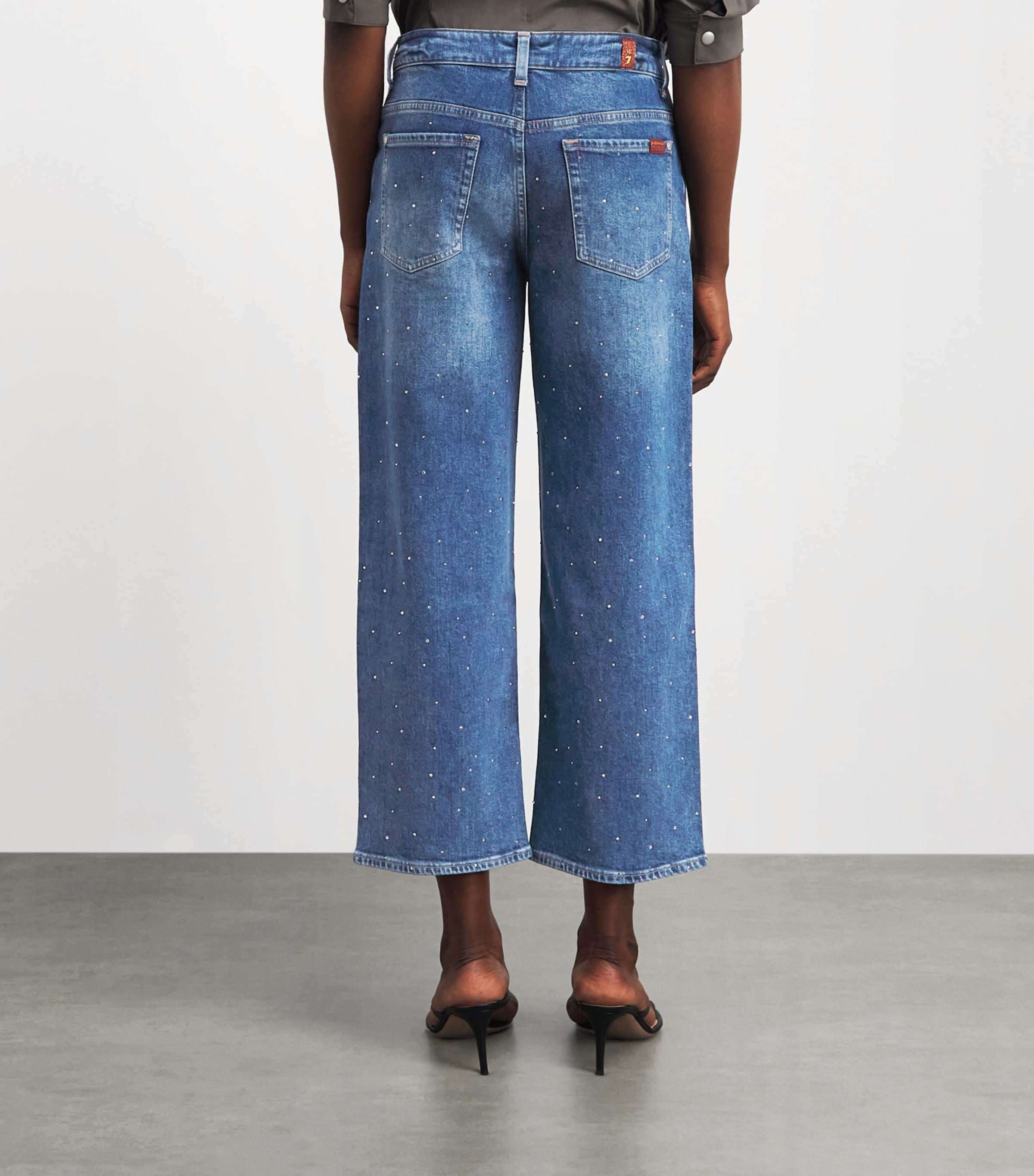 7 For All Mankind Womens Embellished Stovepipe Straight Ankle Jeans Blue Shine Image 5