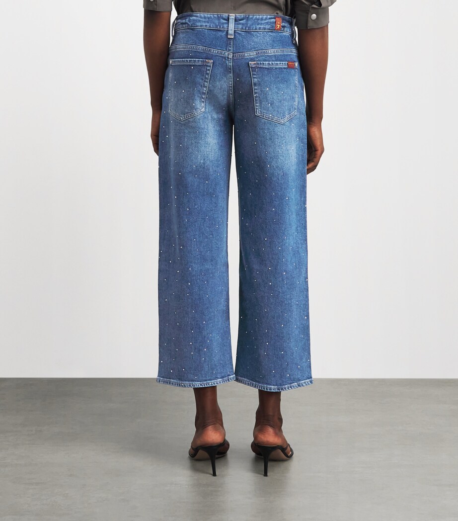 7 For All Mankind Womens Embellished Stovepipe Straight Ankle Jeans Blue Shine Image 5