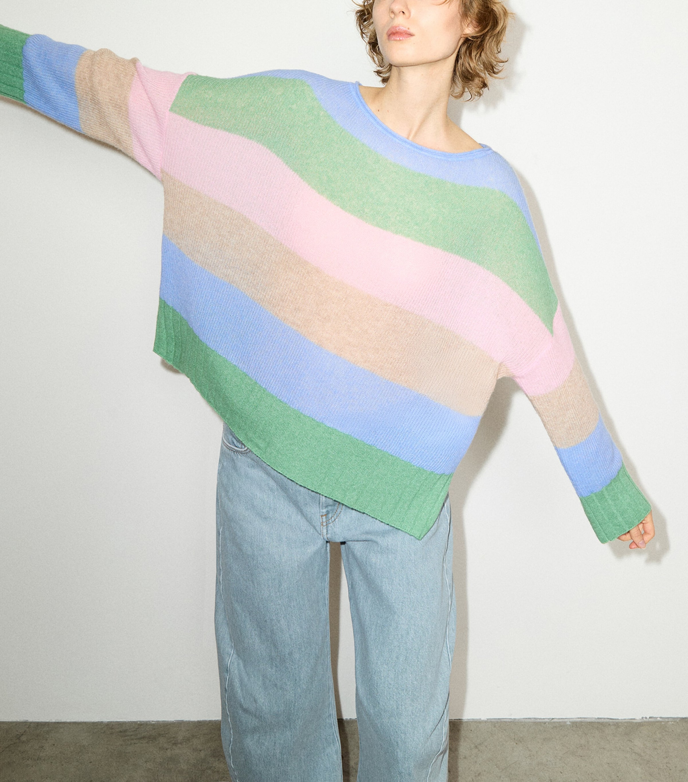 MAX&Co. Womens Linen Striped Sweater Green Image 2