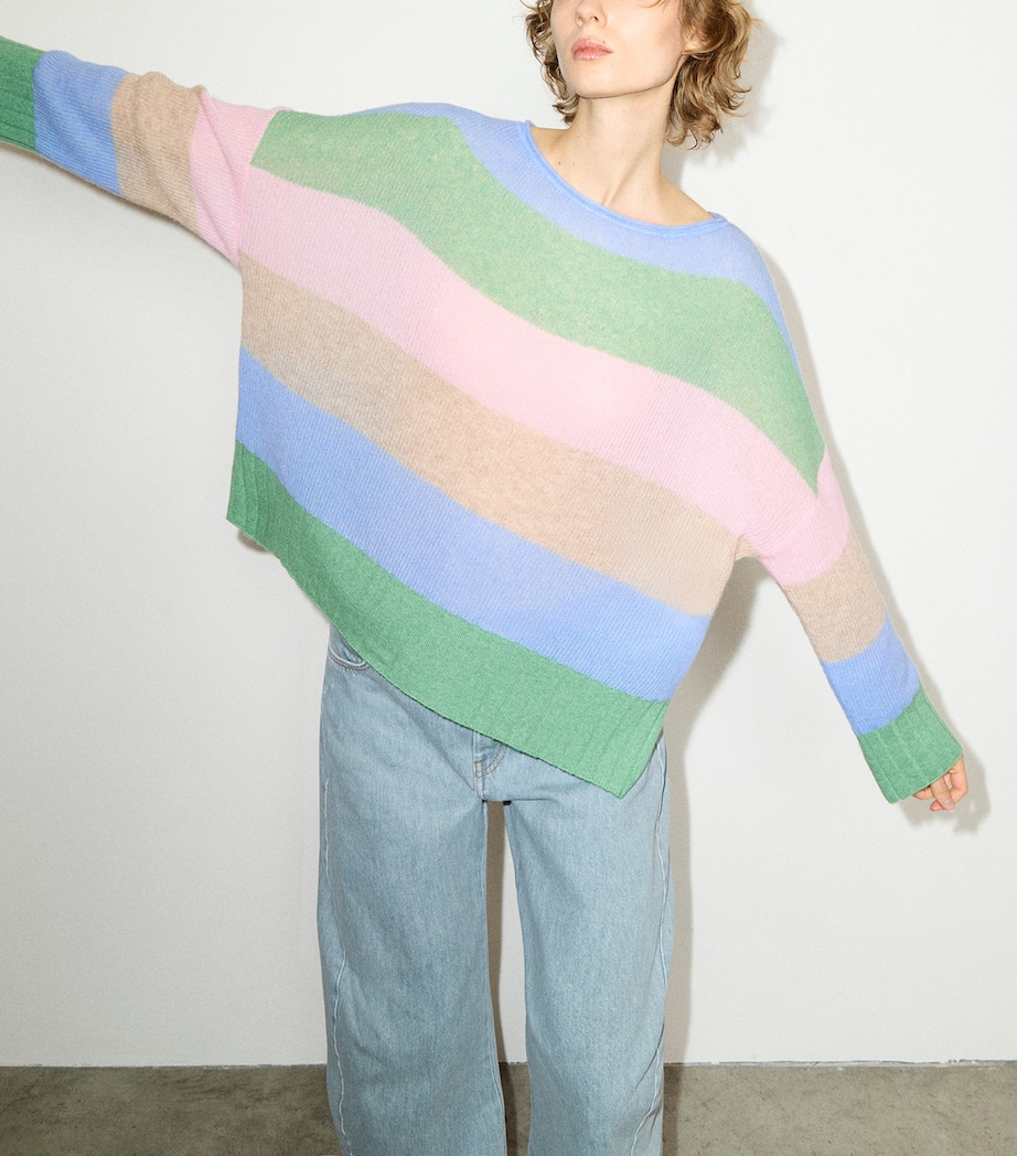 MAX&Co. Womens Linen Striped Sweater Green Image 2