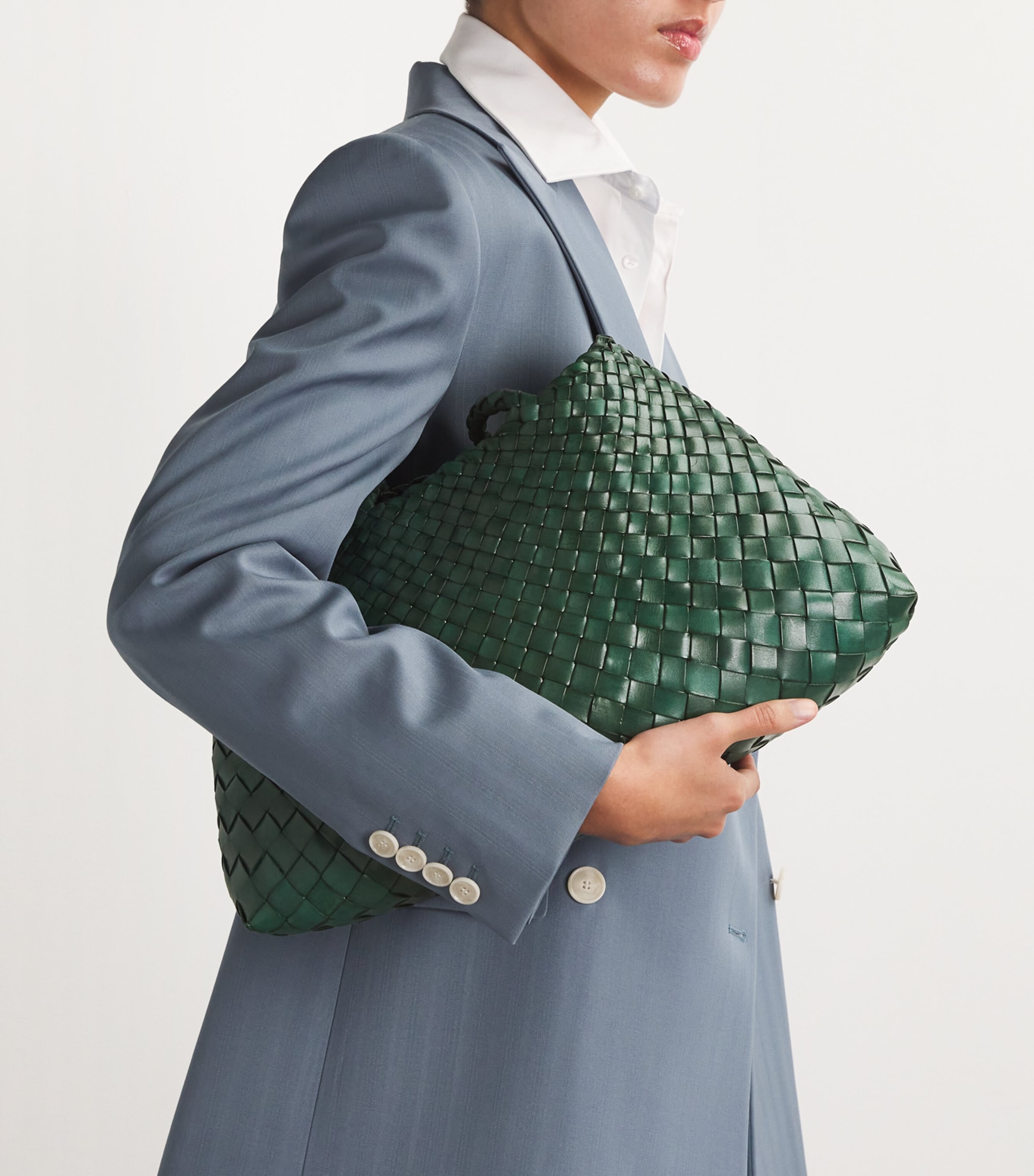 Large Leather Woven Santa Croce Tote Bag FOREST Image 5