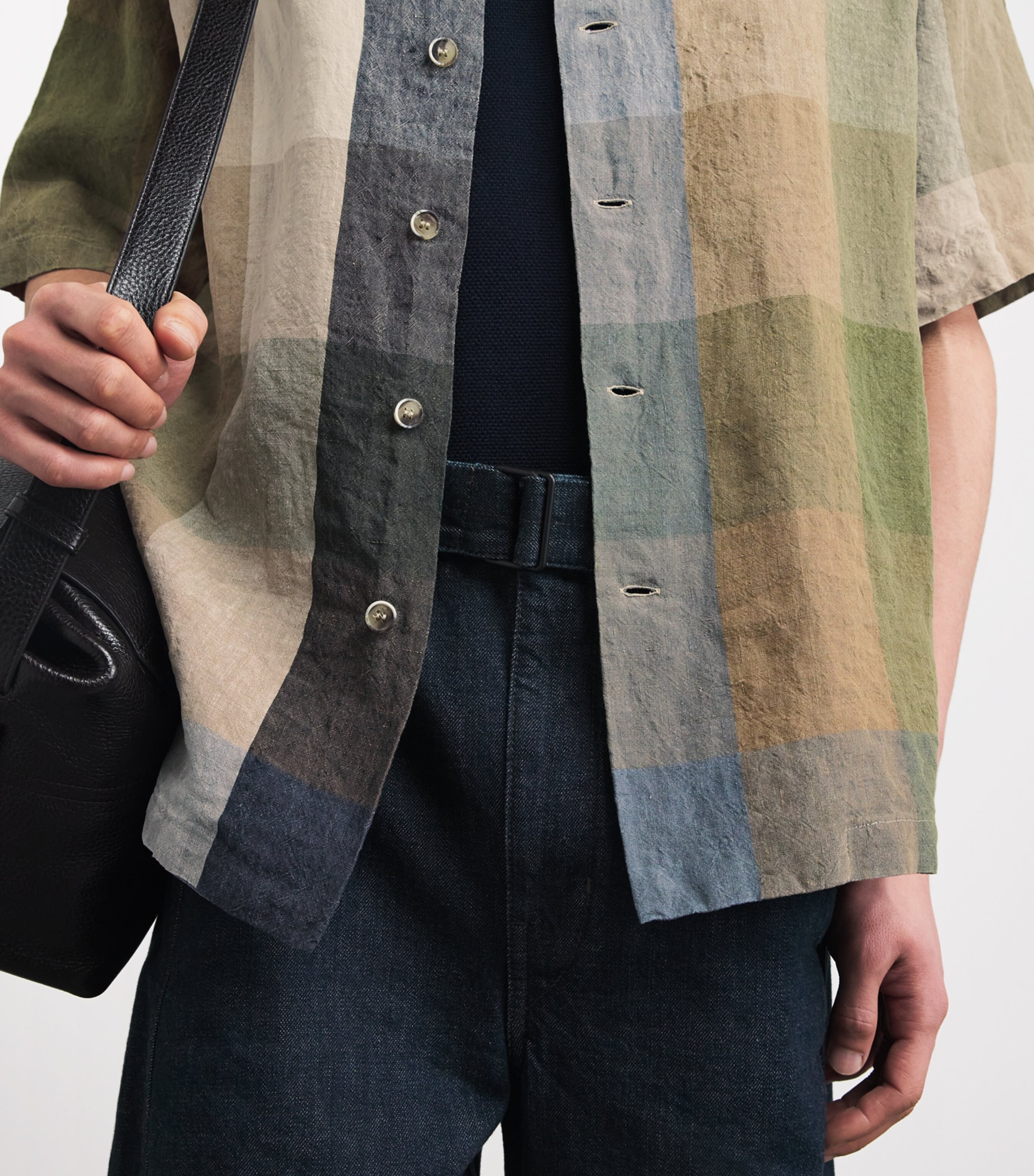 Barena Mens Linen Patchwork Oversized Short-Sleeve Shirt Uni Unico Image 3