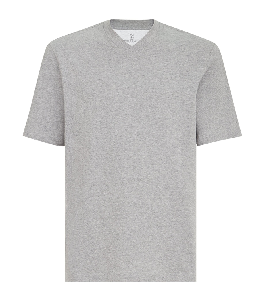 Brunello Cucinelli Mens Cotton V-Neck T-Shirt Grey Image 1