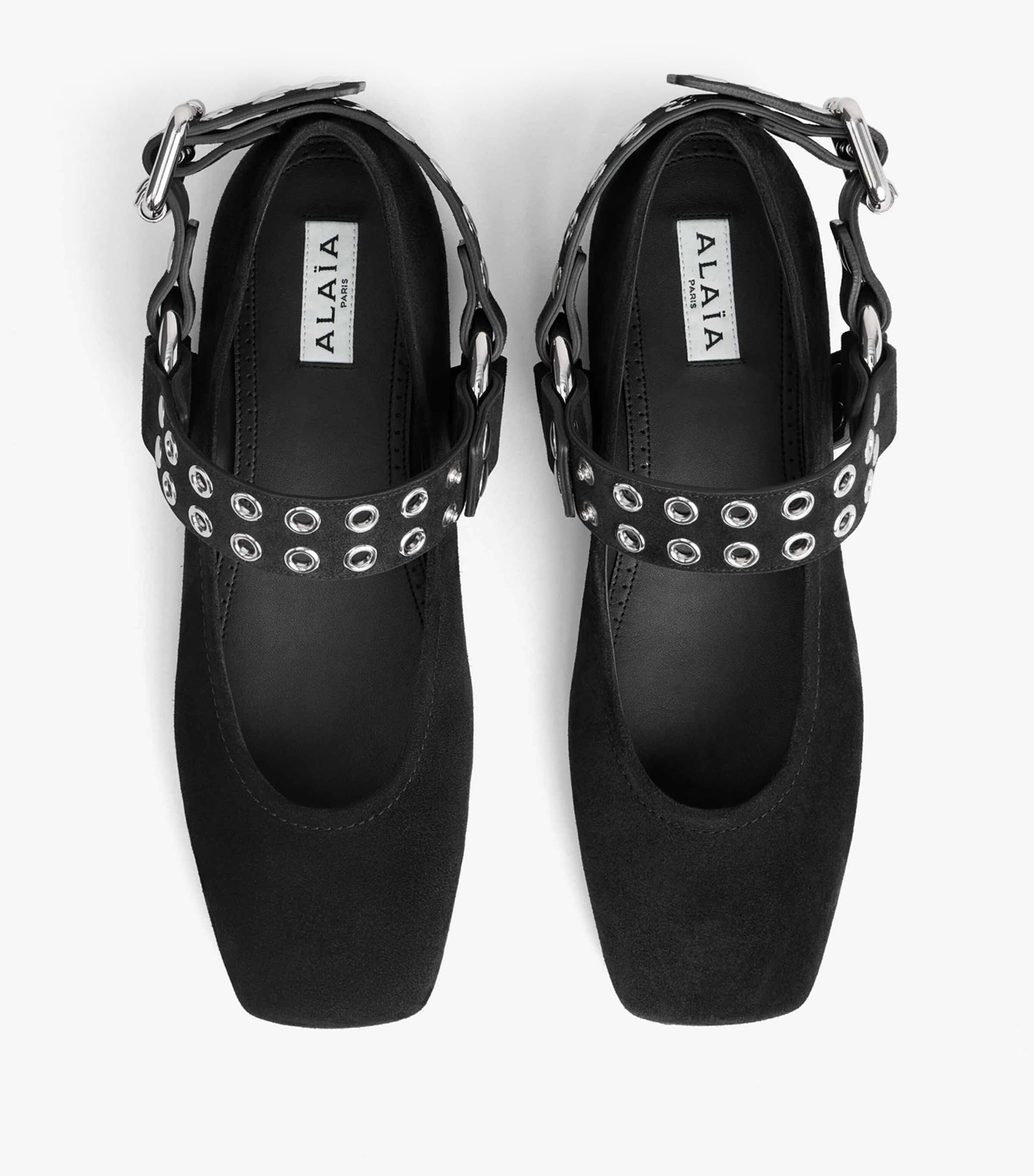 Suede Studded Ballet Flats NOIR Image 2