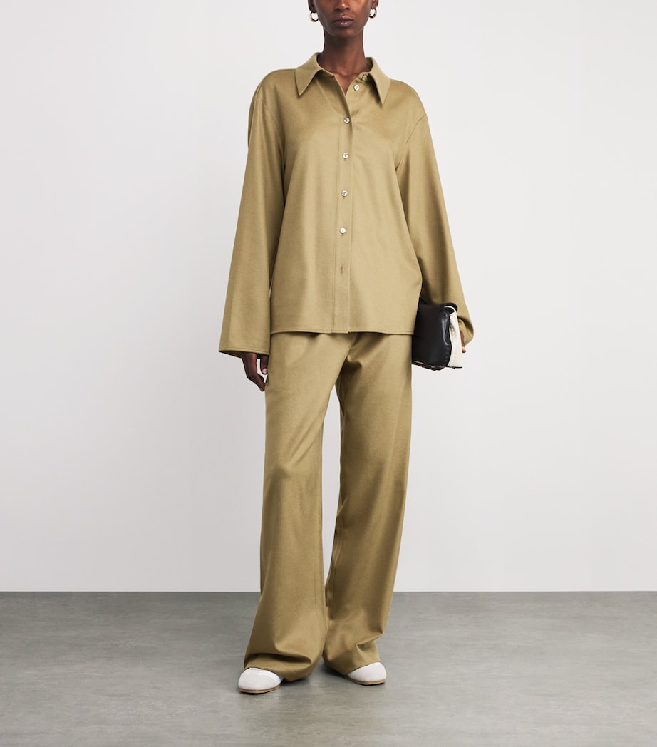 Soft Goat Womens Wool-Silk-Cashmere Wide-Leg Trousers Khaki Image 2