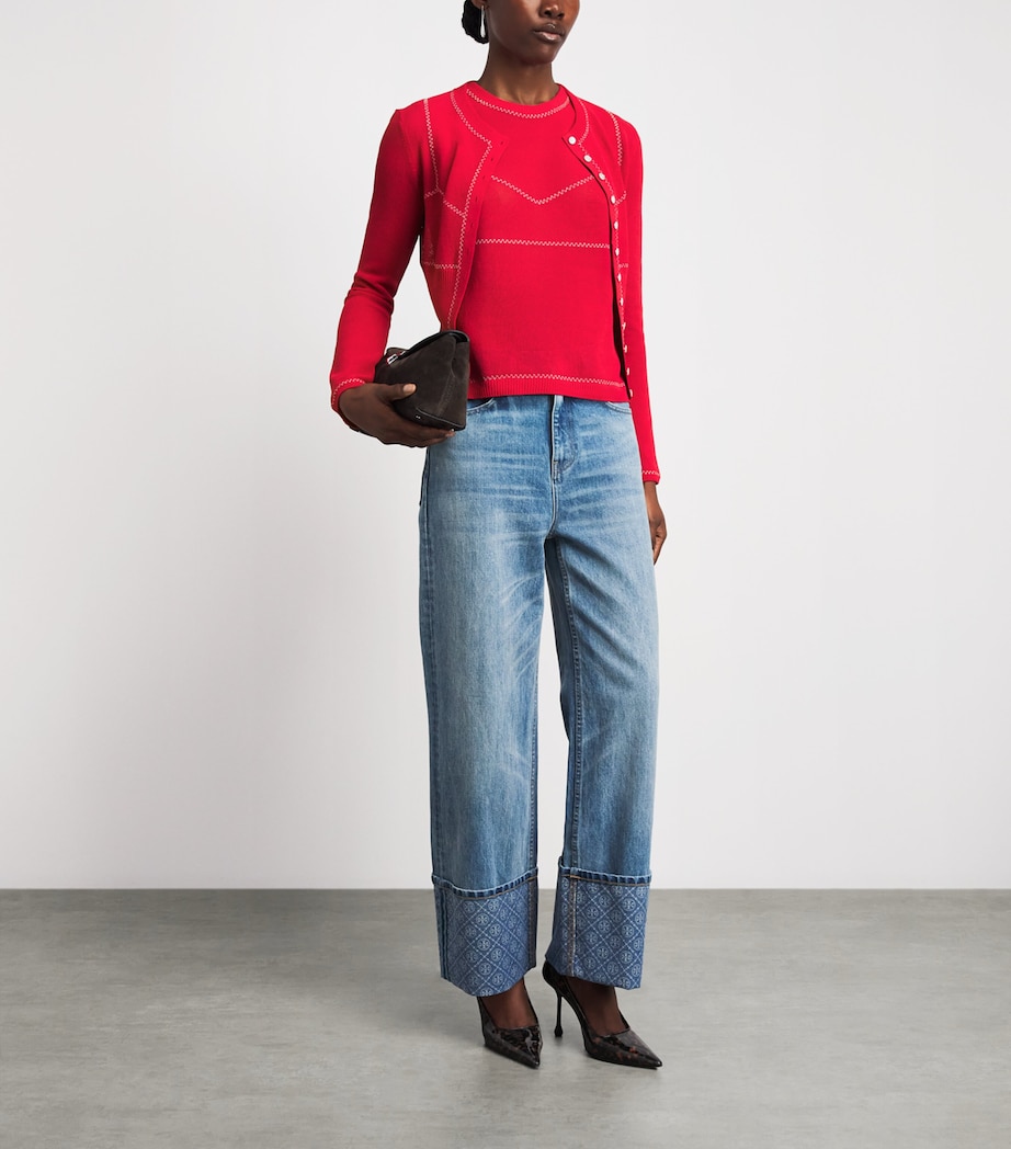Tory Burch Womens Stitch Top Brght Red/wht Image 2