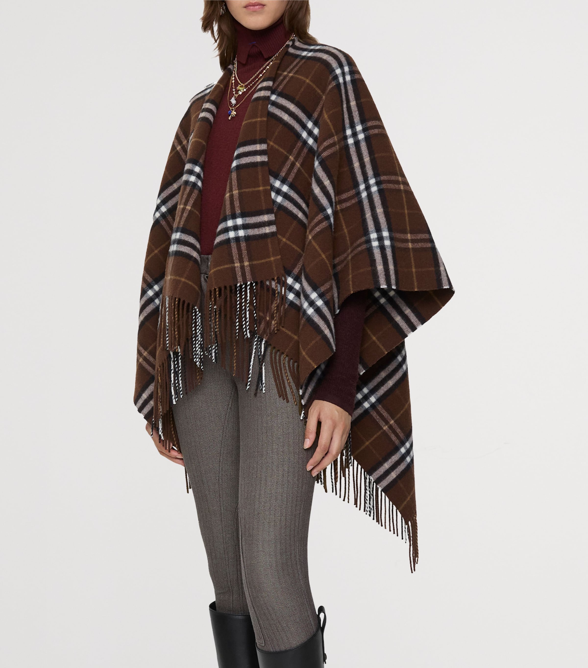 Wool-Cashmere Check Cape TREACLE Image 2