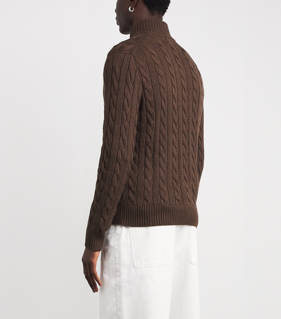 Cotton Cable Knit Sweater BROWN Image 4
