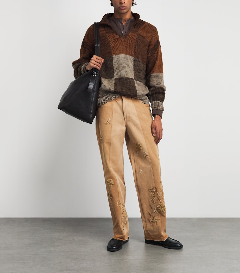 Kartik Research Mens Canvas Embroidered 5-Pocket Trousers Beige/brown/olive Image 2