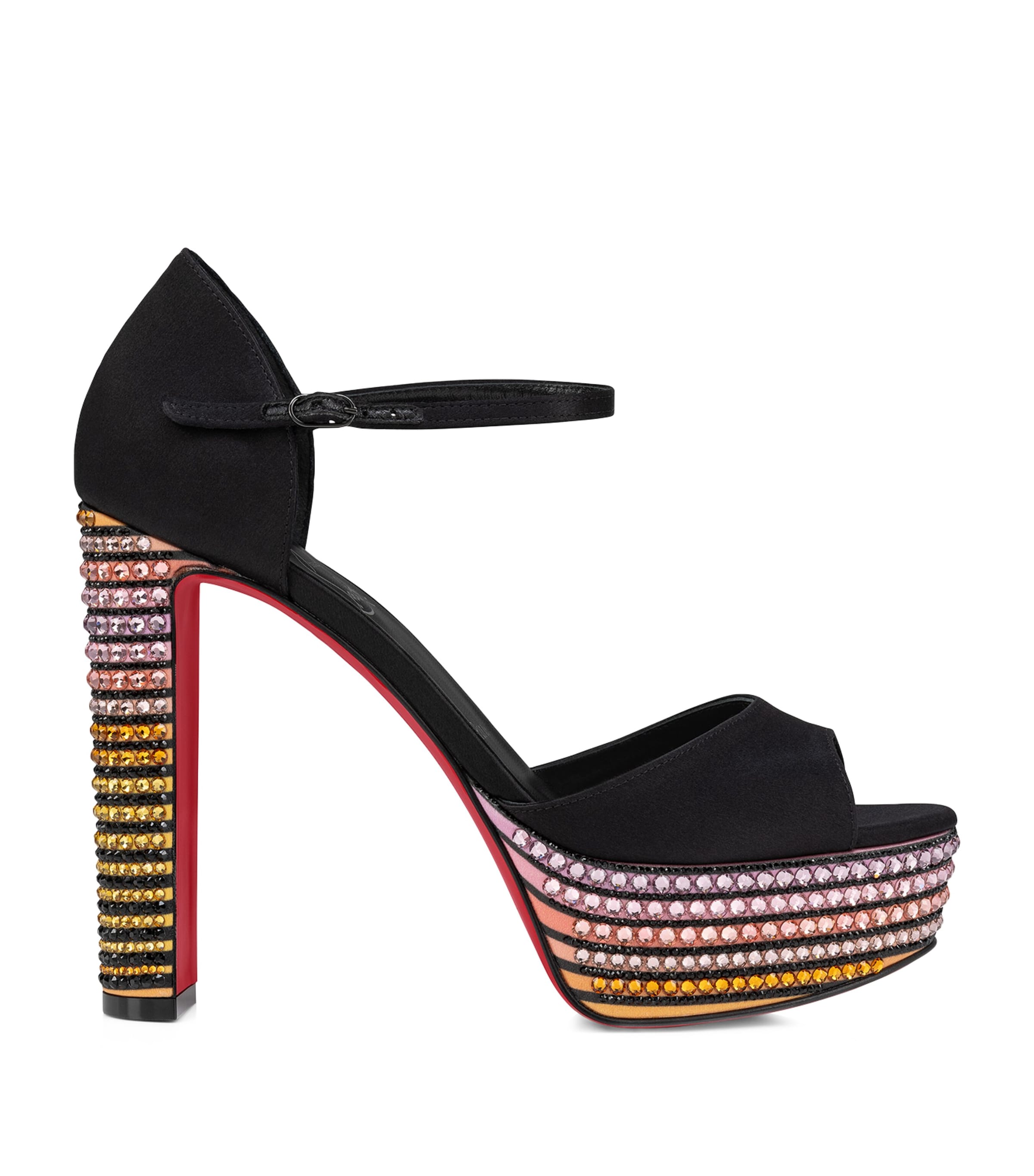 Christian Louboutin Sandaloo Strass Red Sole Platform Sandals In Black