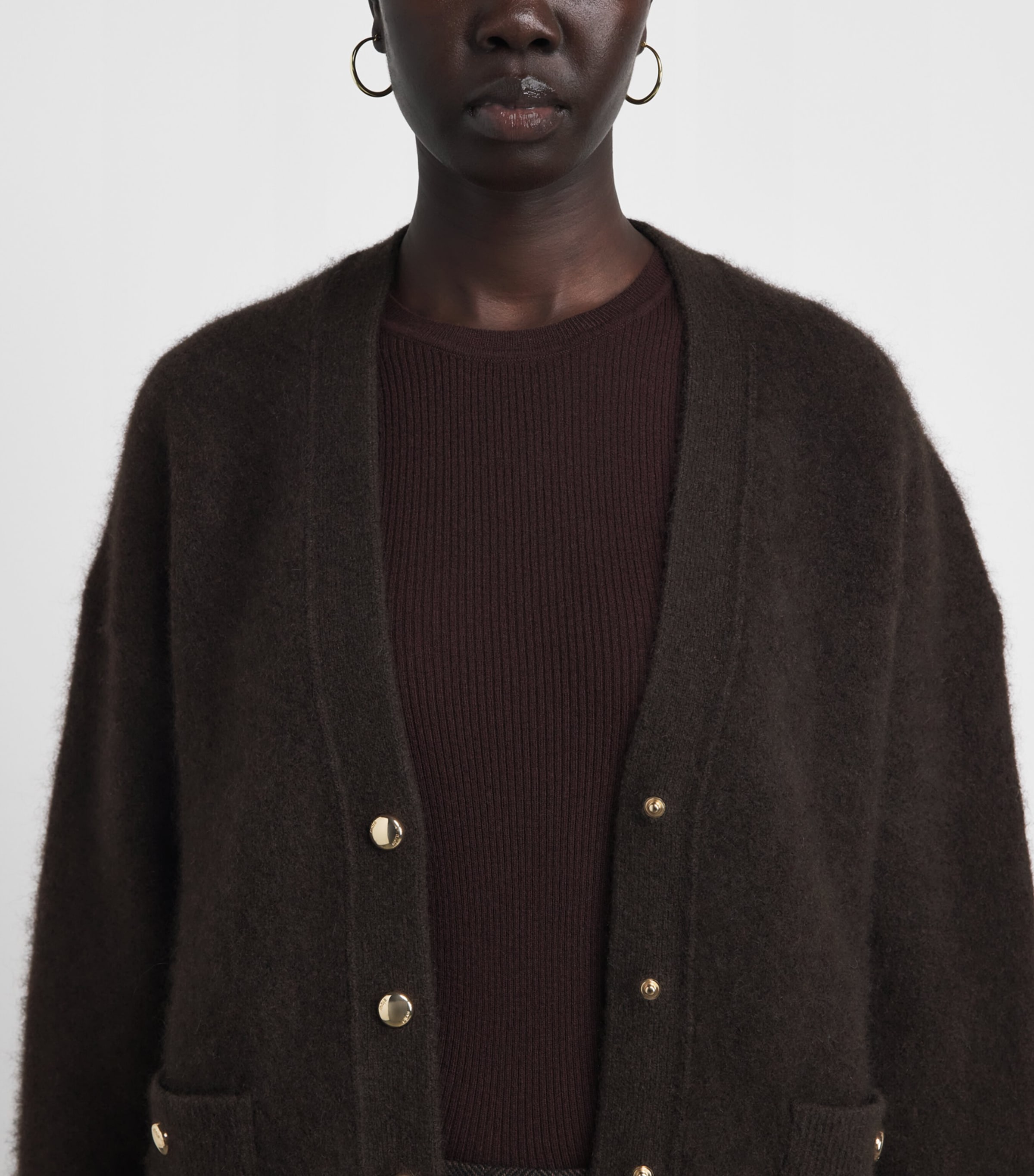 Maje Womens Wool-Blend Relaxed Cardigan Dark Brown Image 3