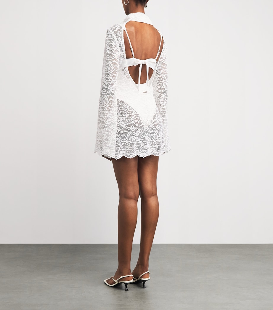 AWAY THAT DAY Womens Lace Pantelleria Mini Dress Bridal White Image 4