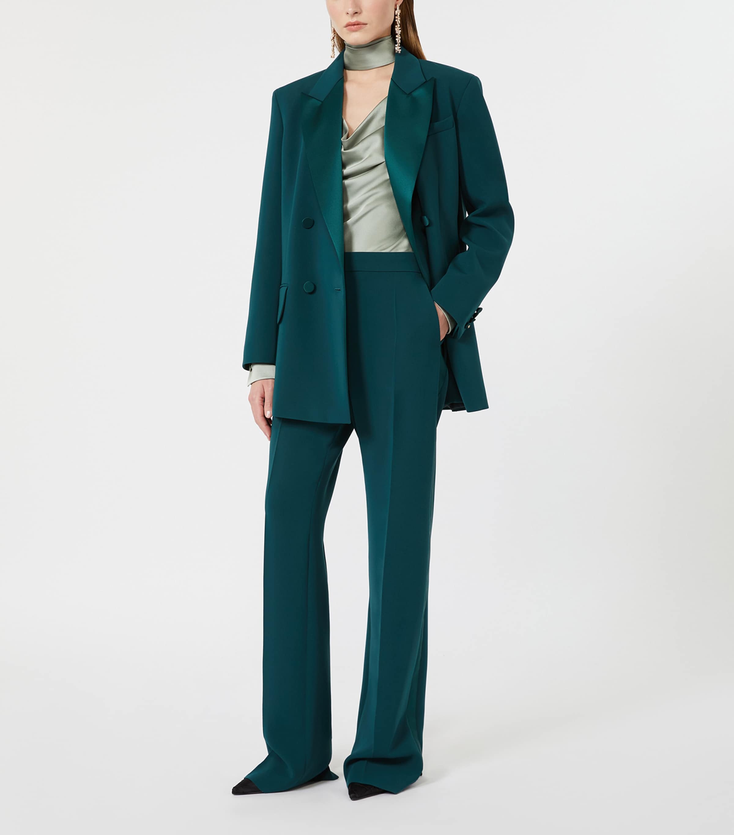 Max Mara Womens Satin-Lapel Blazer Dark Green Image 2
