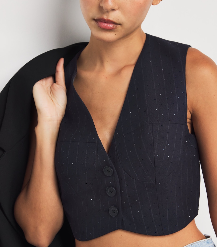 Rhinestone-Embellished Stripe Waistcoat NAVY BLUE Image 6