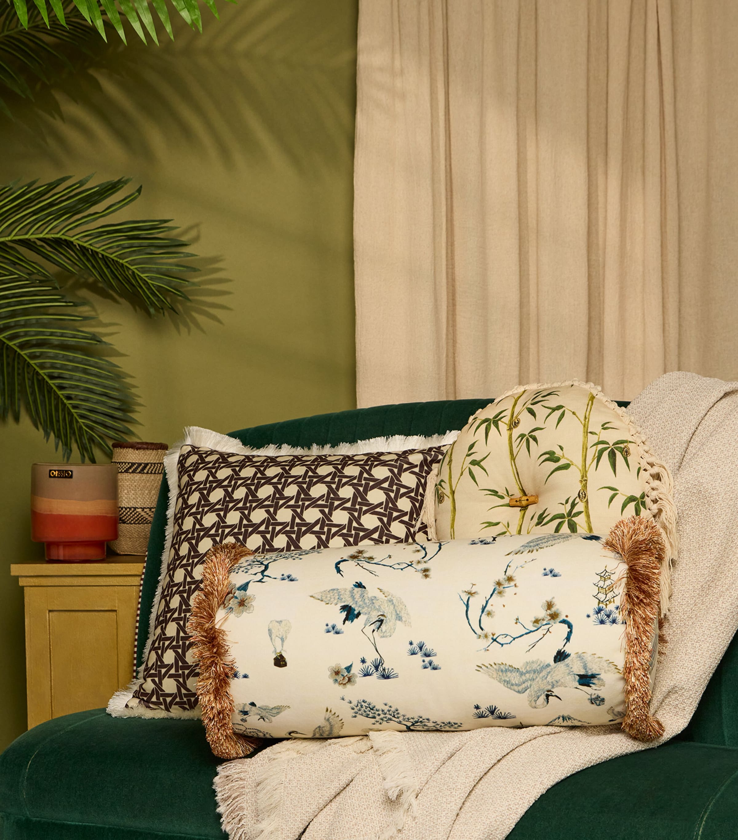 Poodle & Blonde Fringed Rattan Cushion (50cm x 50cm) Umber Image 2