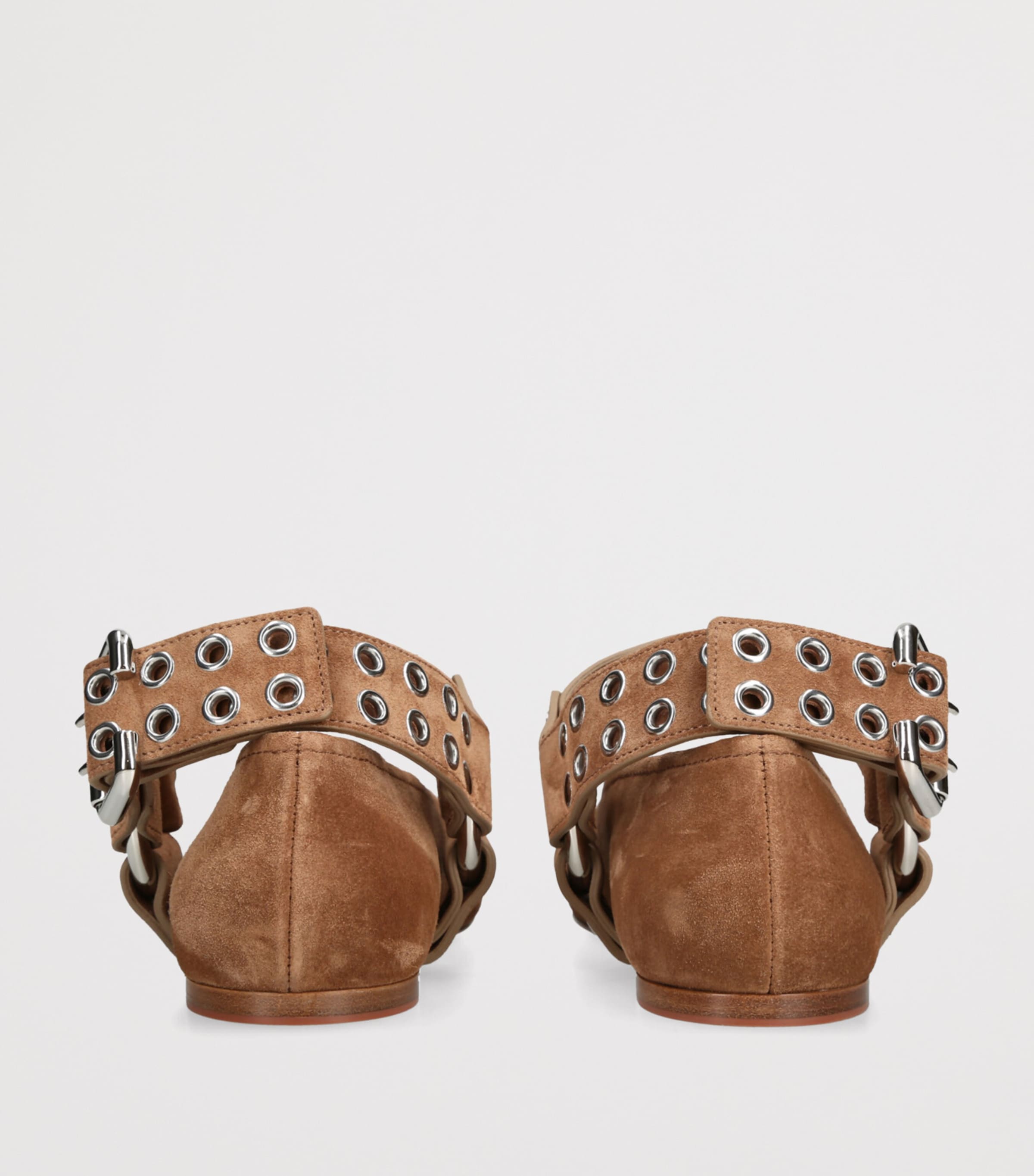 Alaïa Womens Suede Studded Ballet Flats Mid Brown Image 2
