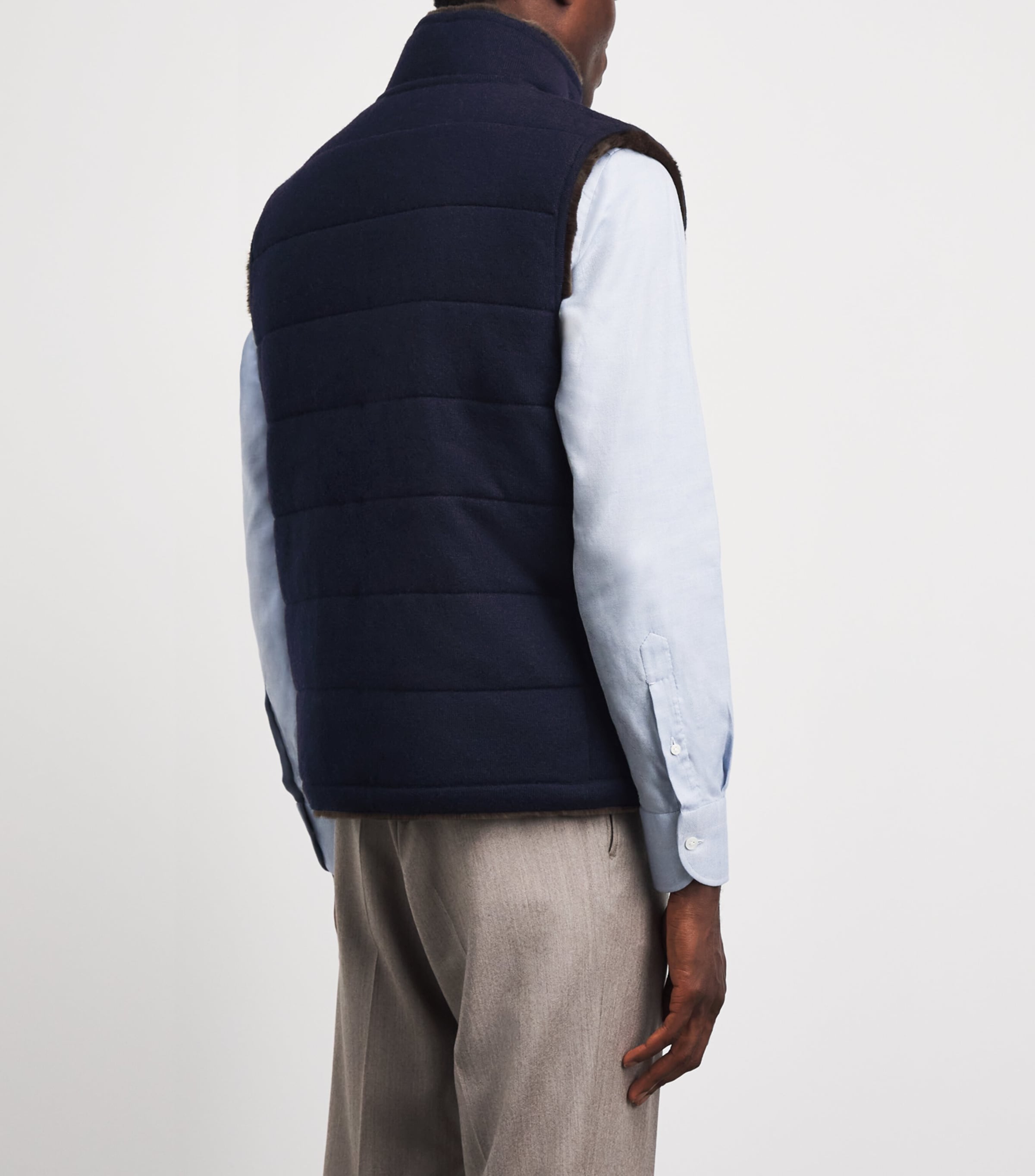 N.Peal Mens Cashmere Fur-Lined Gilet Navy Chocolate Fur Image 5