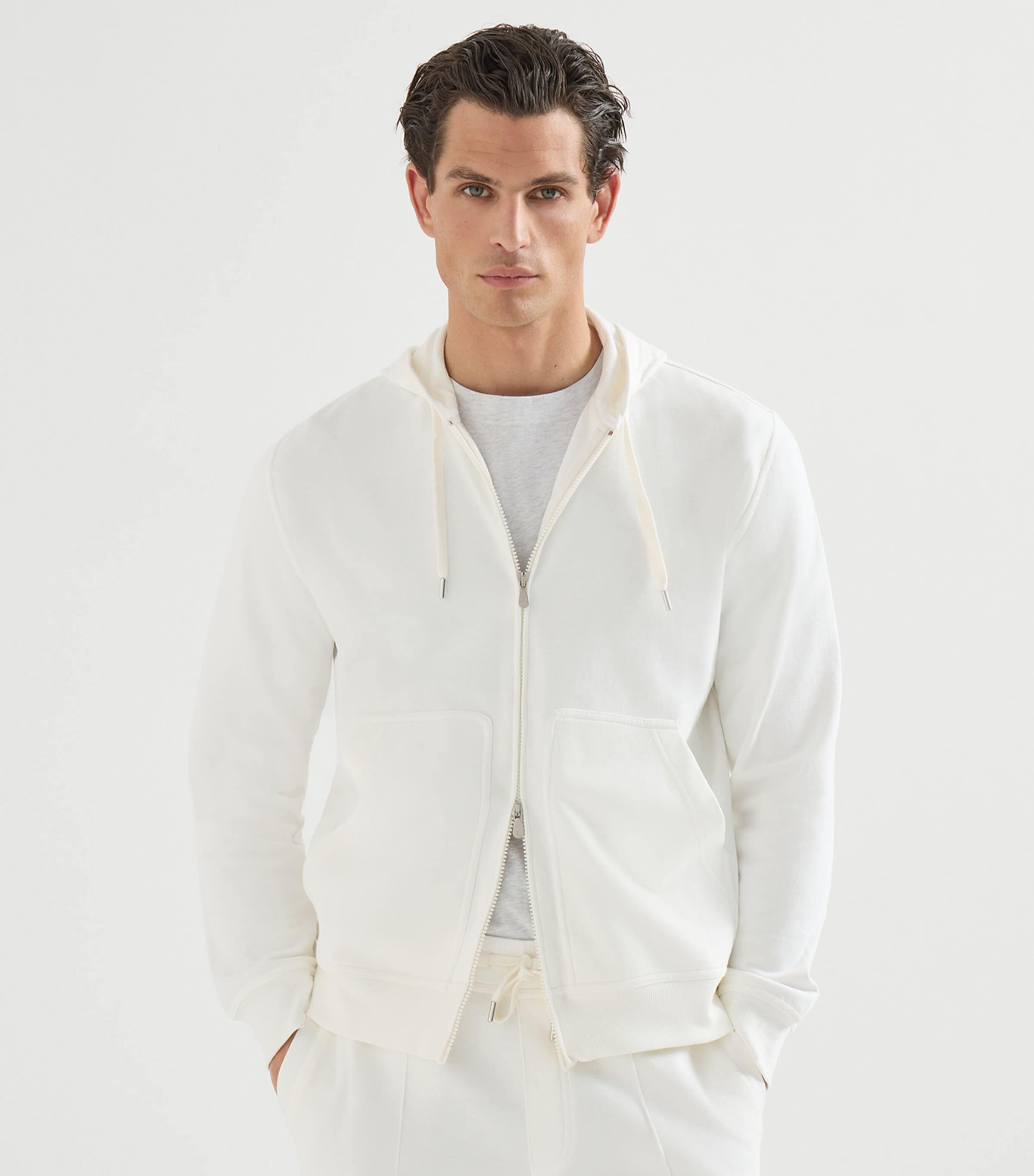 Brunello Cucinelli Mens Cotton-Blend Zip-Up Hoodie Image 2